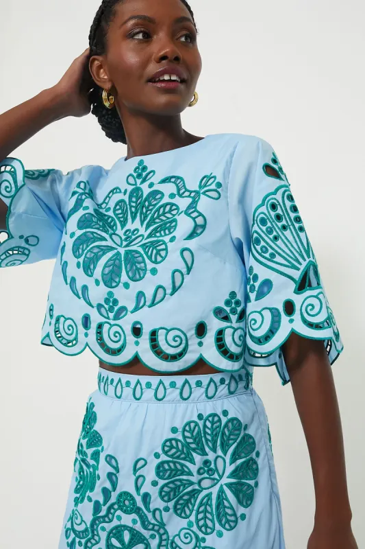 Light Blue and Green Richelieu Crop Top sold by Tuckernuck