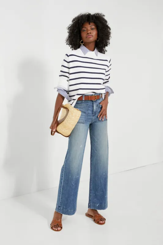 Ivory and Navy Cotton Striped Bryant Sweater sold by Tuckernuck