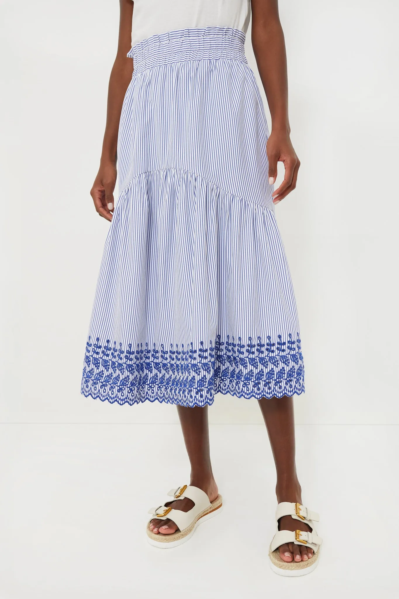 Blue Stripe Eyelet Cinzia Skirt sold by Tuckernuck