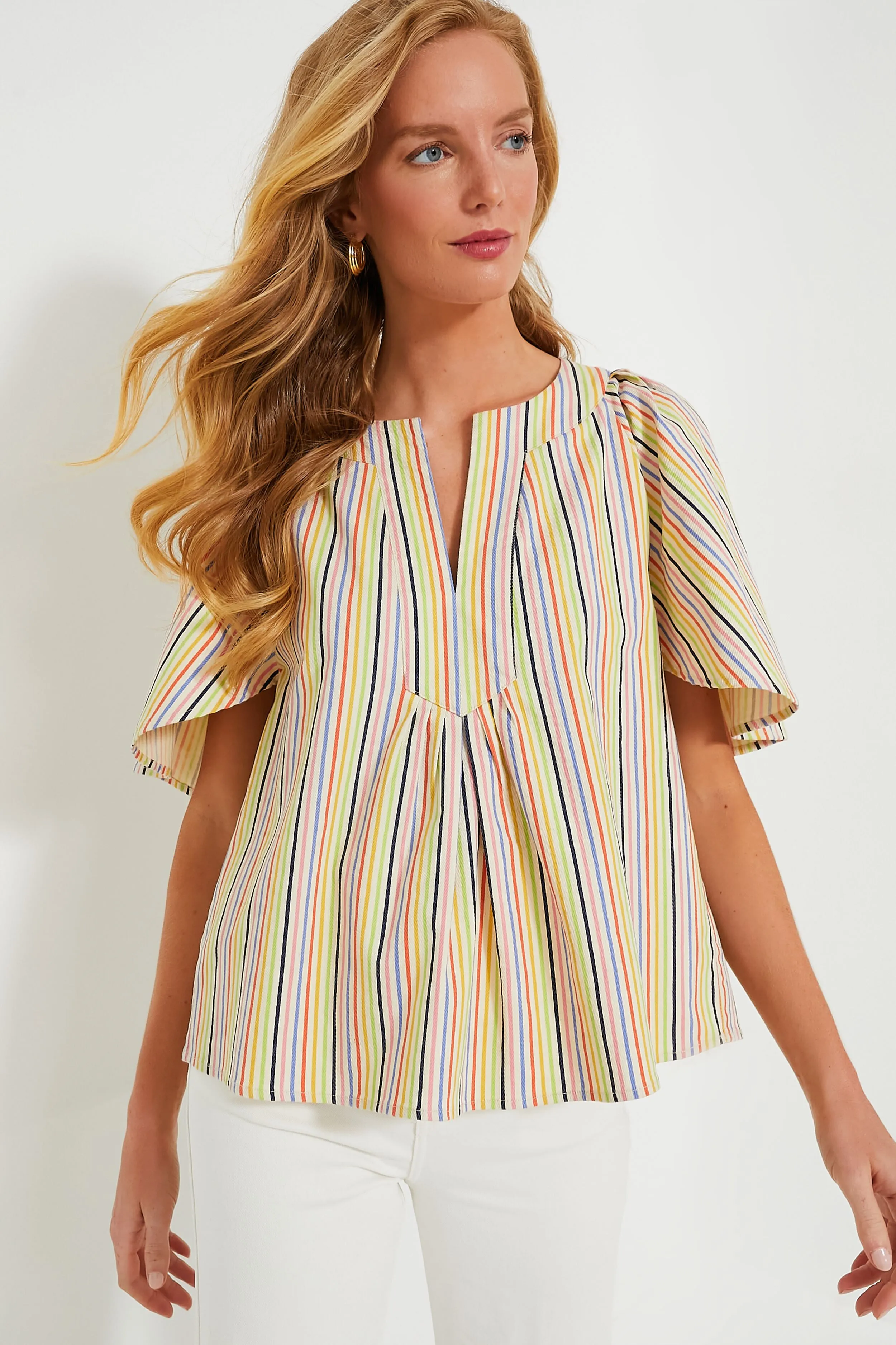 Rainbow Stripe Finley Flutter Sleeve Top sold by Tuckernuck