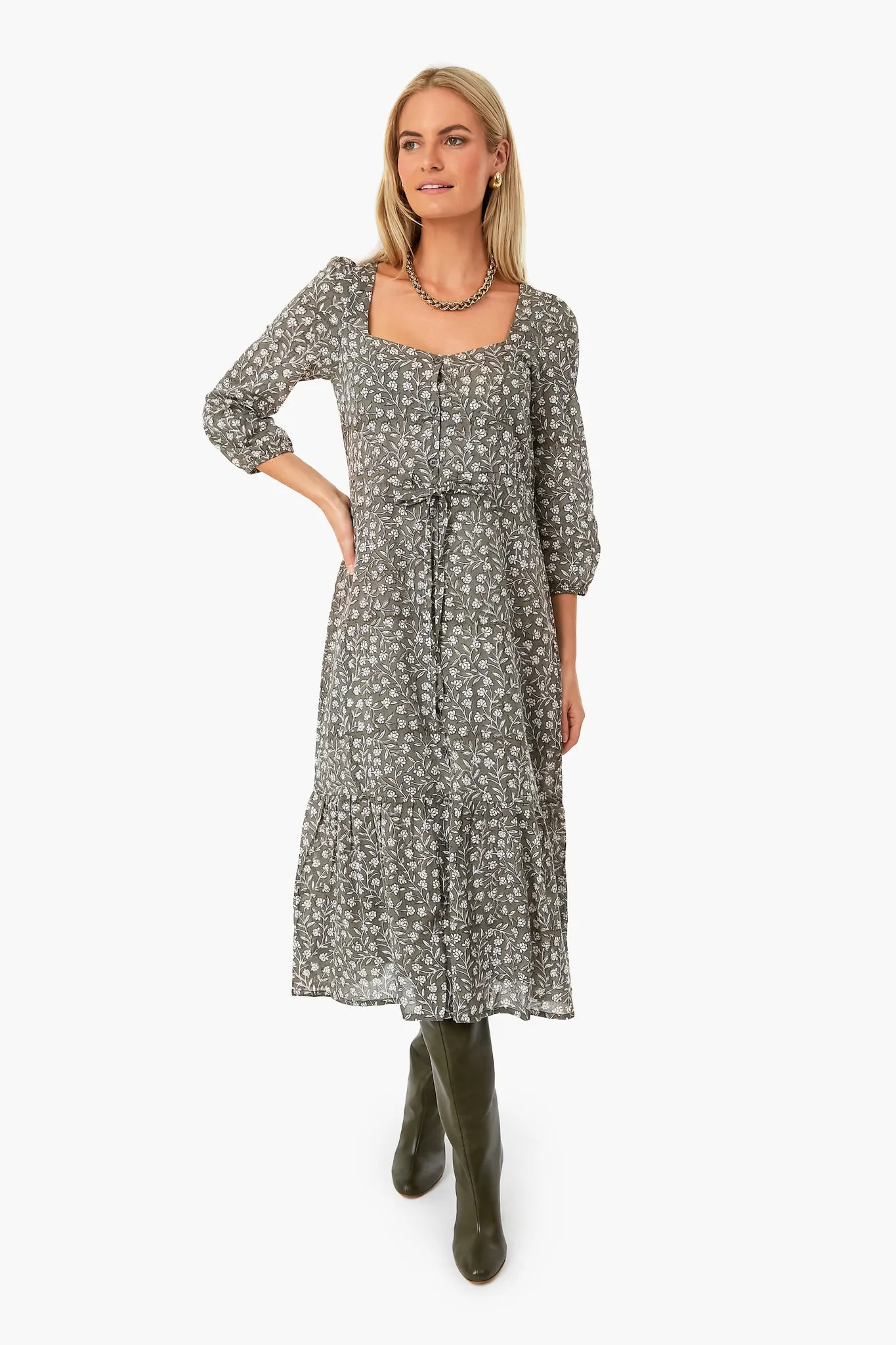 Garden Hushed Green Organic Lucy Long Sleeve Dress sold by Tuckernuck