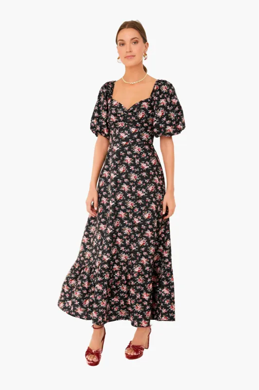 Black Floral Seaport Midi Dress made by Tuckernuck