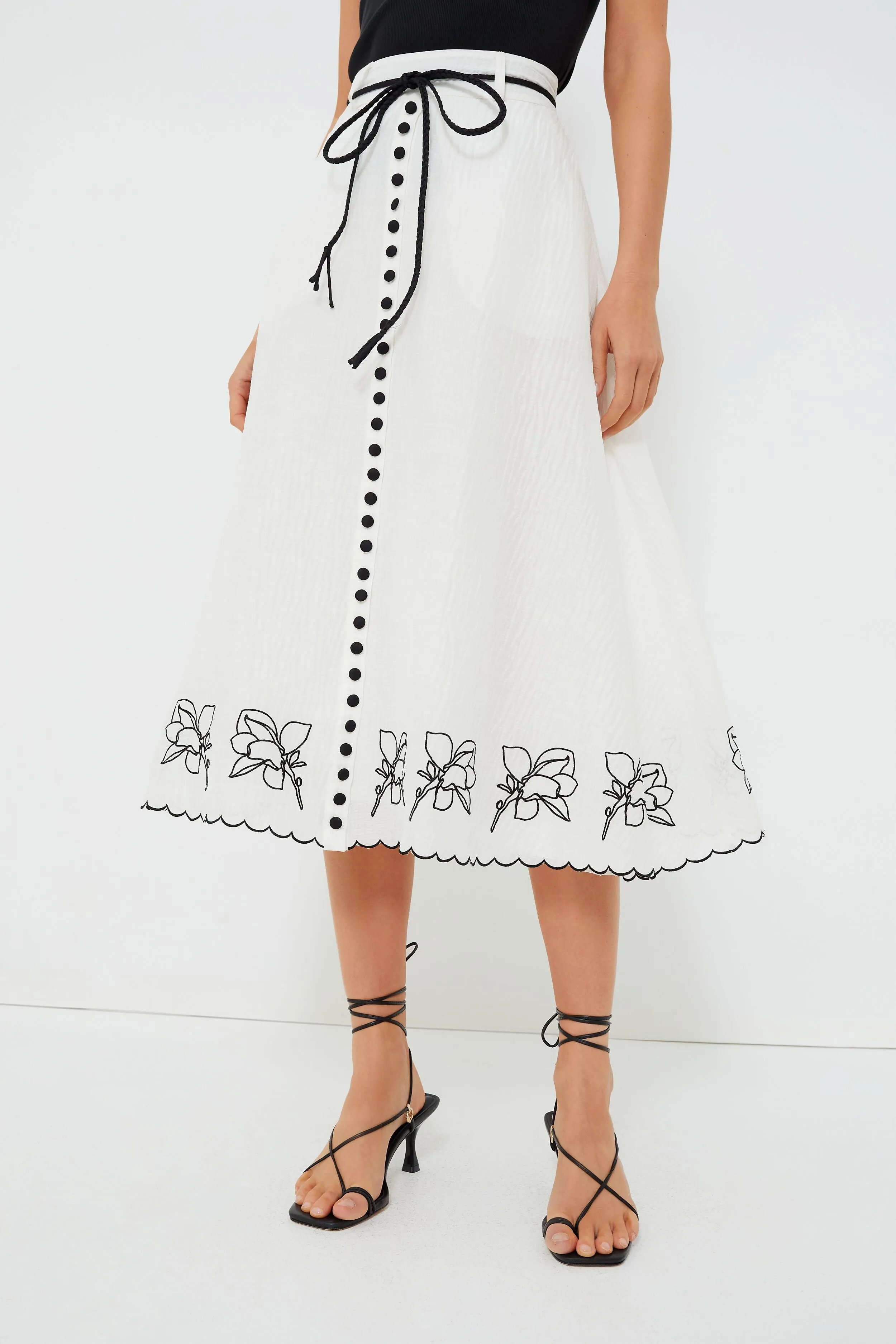 Alba Black Grace Silk Linen Midi Skirt sold by Tuckernuck