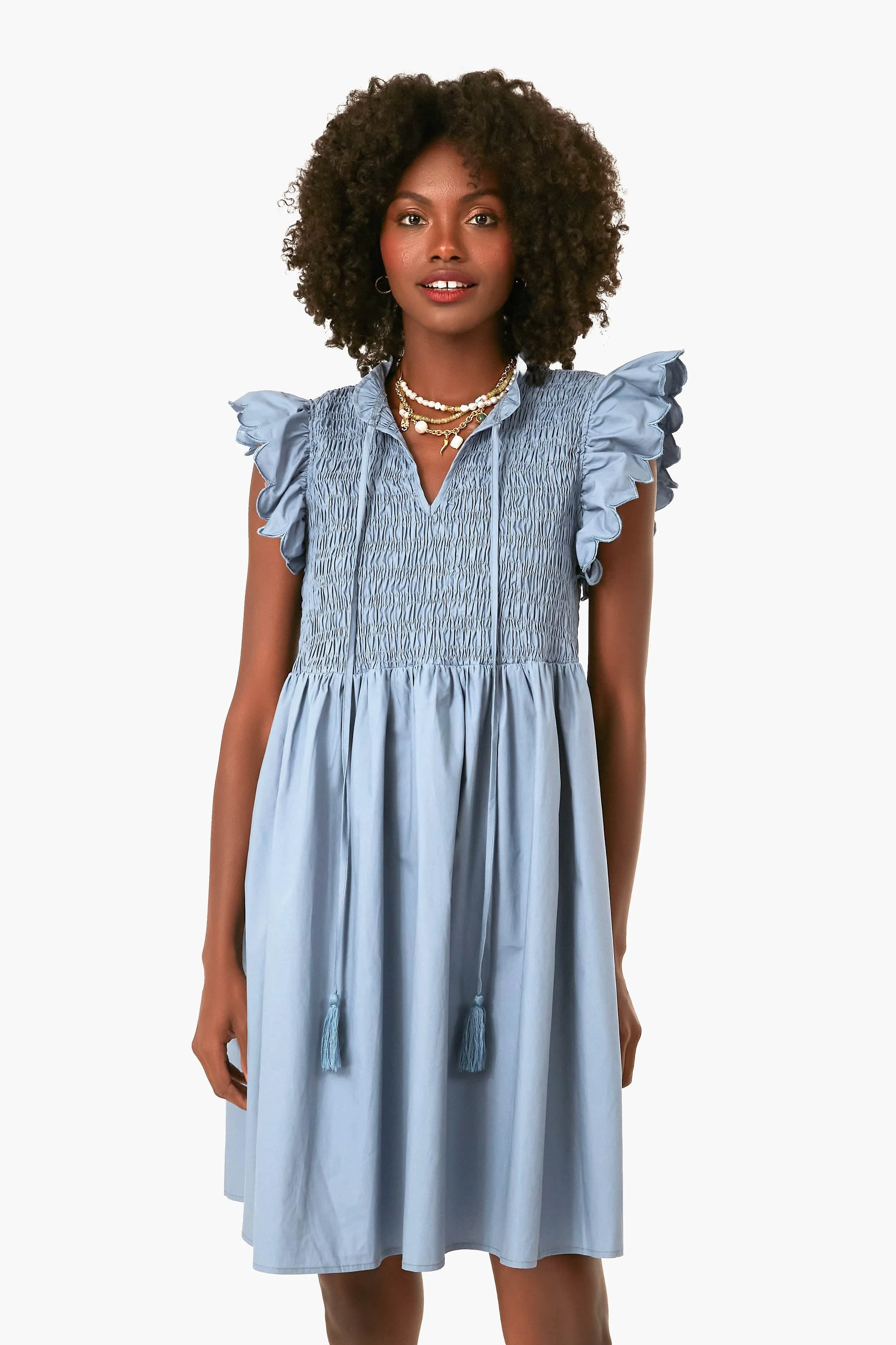 Dusty Blue Smocked Mini Dress sold by Tuckernuck product image thumbnail 2