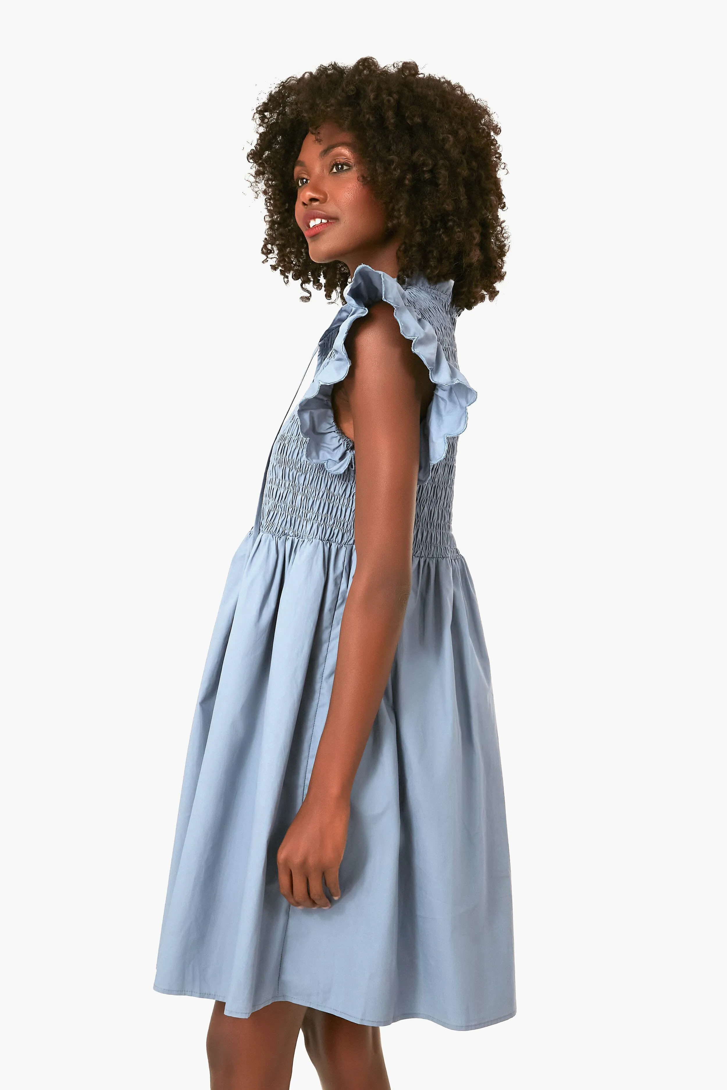 Dusty Blue Smocked Mini Dress sold by Tuckernuck product image thumbnail 3
