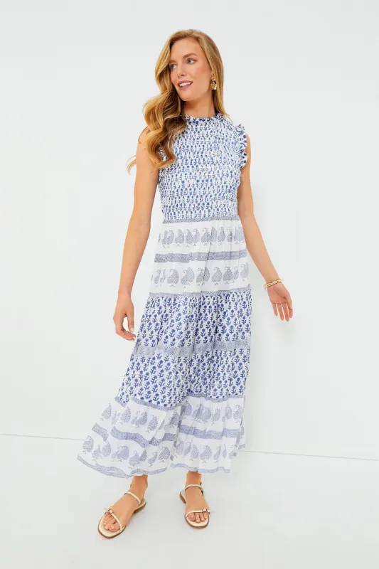 Exclusive Flora Blue Sleeveless Smocked Maxi Dress sold by Tuckernuck