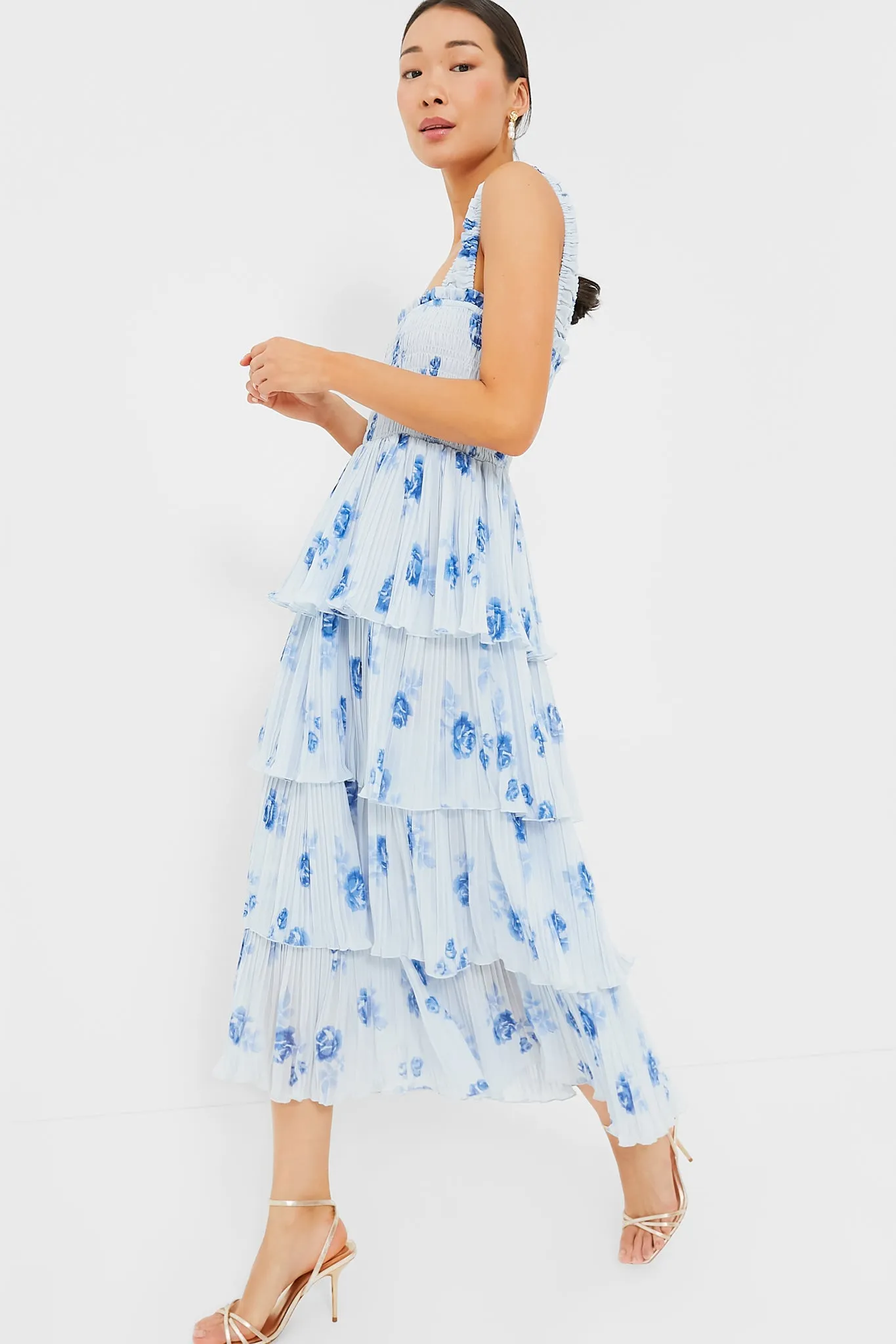 Heather Pleated Georgette Smock Midi Strap Dress sold by Tuckernuck product image thumbnail 3