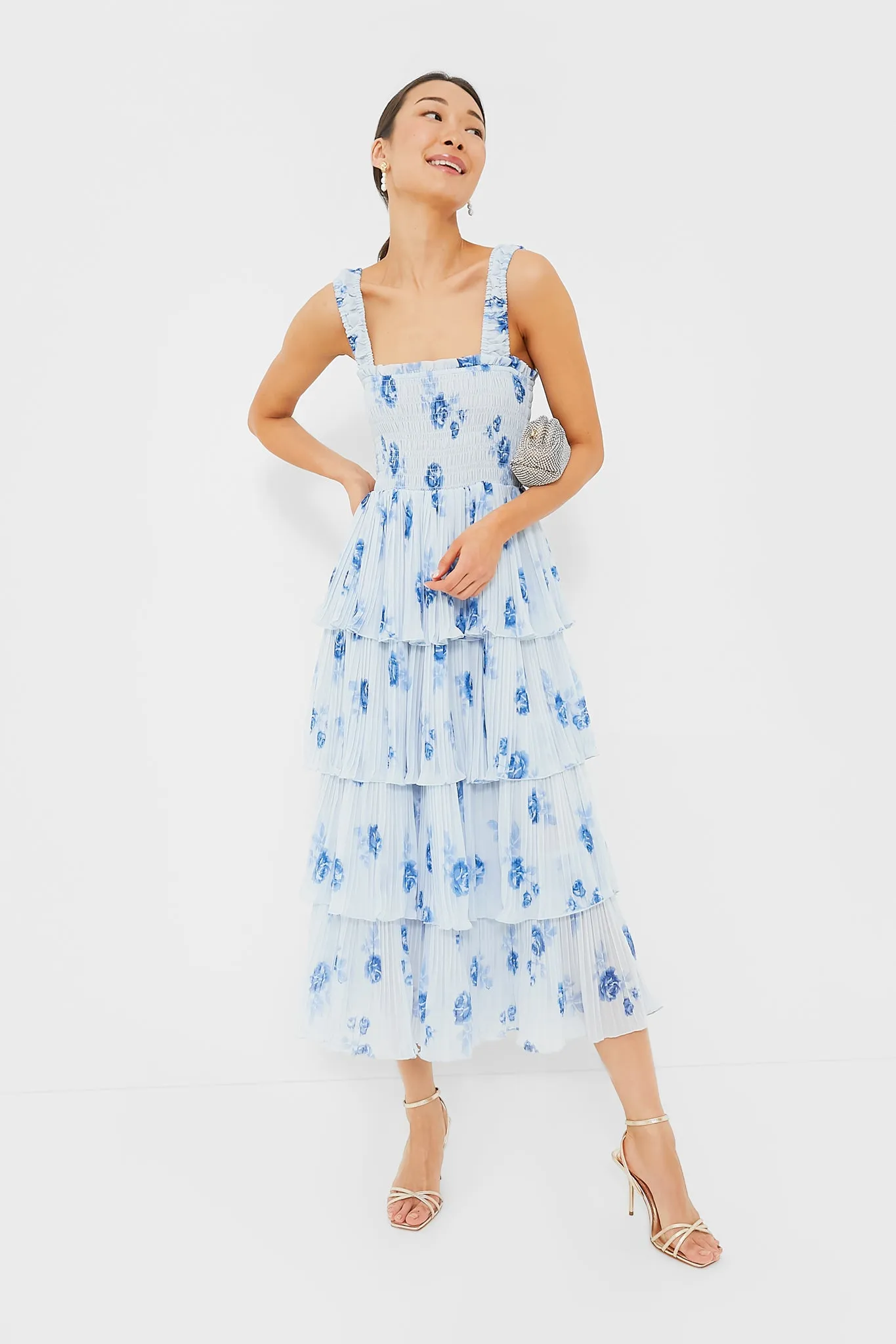 Heather Pleated Georgette Smock Midi Strap Dress sold by Tuckernuck product image thumbnail 2