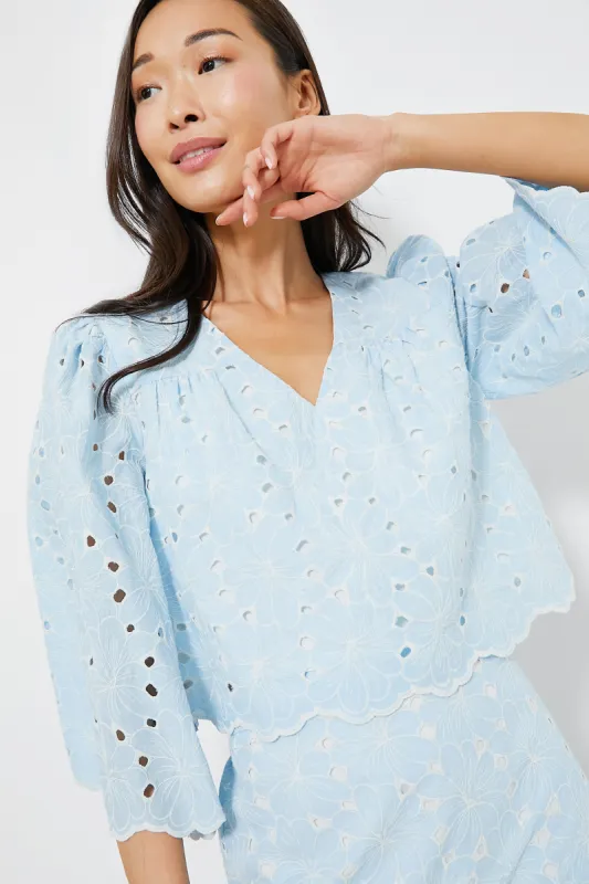 Airy Blue Eyelet Daniella Top sold by Tuckernuck