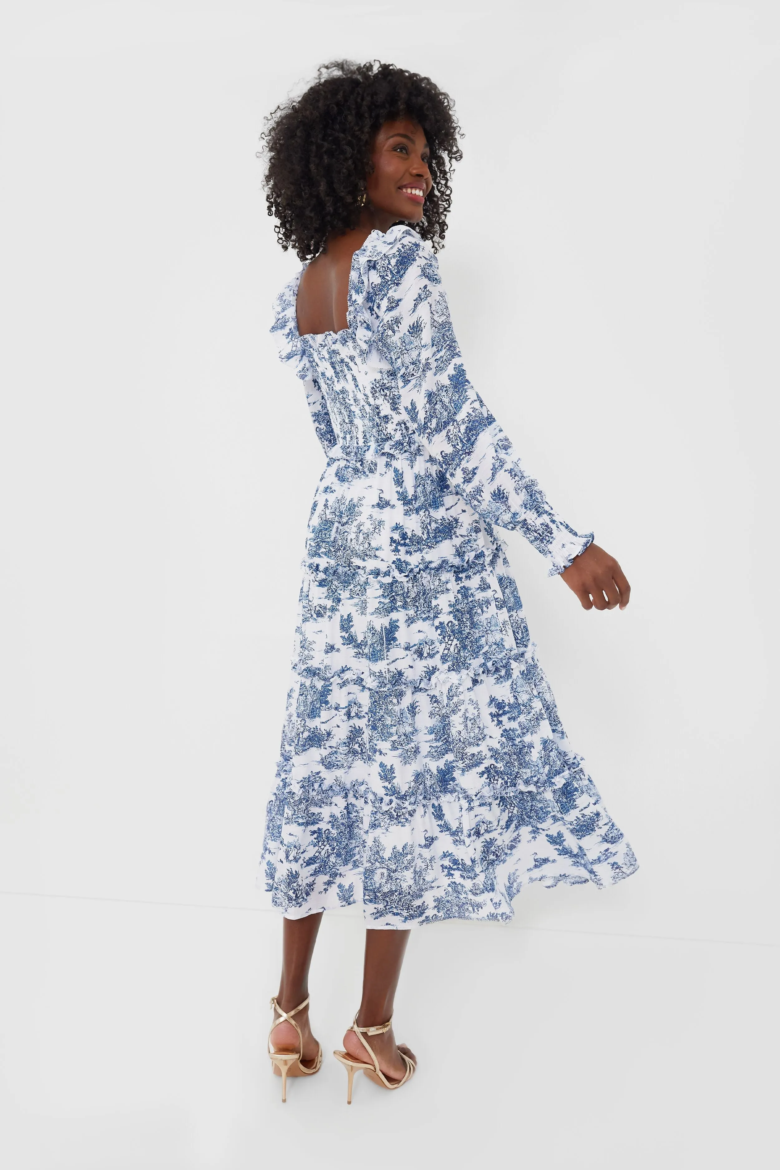Blue Toile Long Sleeve Georgina Midi Dress sold by Tuckernuck product image thumbnail 4