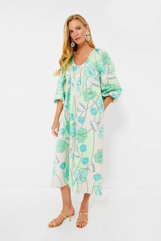 Green and Blue Floral Dorinda Midi Dress sold by Tuckernuck