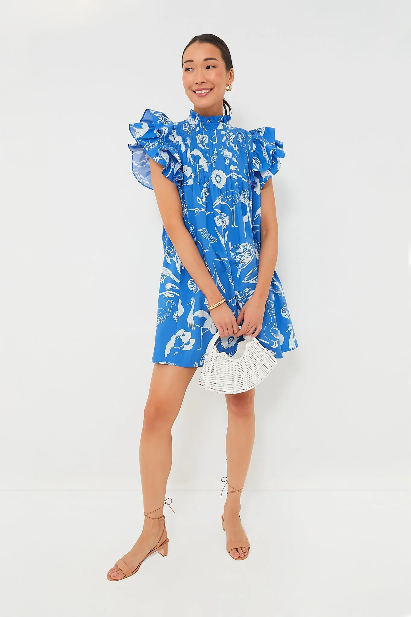 Exclusive Audubon Blue Pintuck Ruffle Mini Dress sold by Tuckernuck