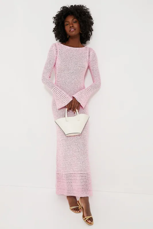 suki crochet maxi dress with flowers Suki Knit Maxi Dress With Flowers - Nude