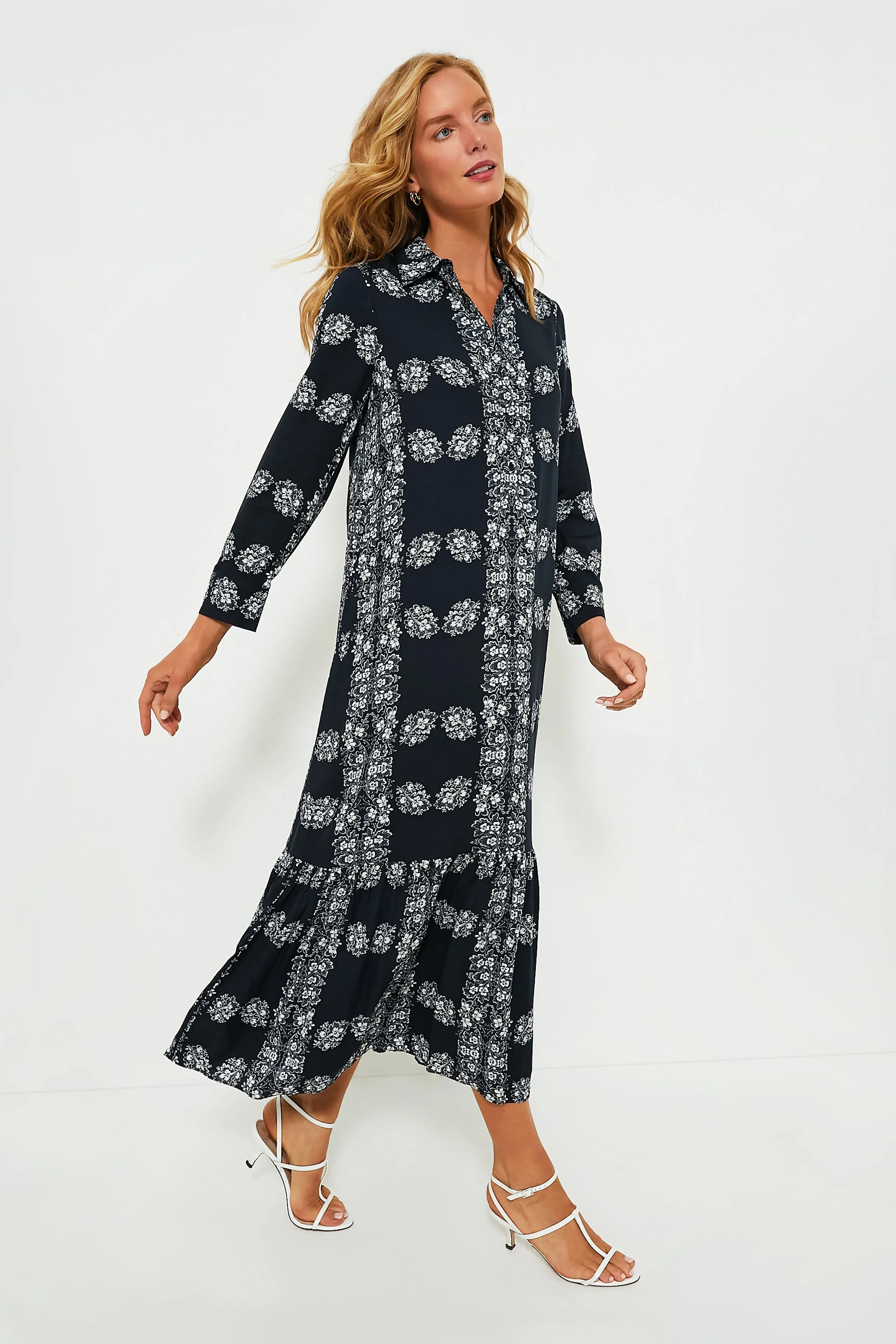 Navy Floral Miller Maxi Shirt Dress sold by Tuckernuck product image thumbnail 3