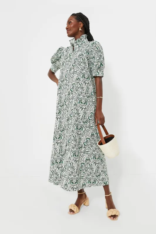 Green Floral Linen Ruffle Collar Louisa Maxi Dress sold by Tuckernuck