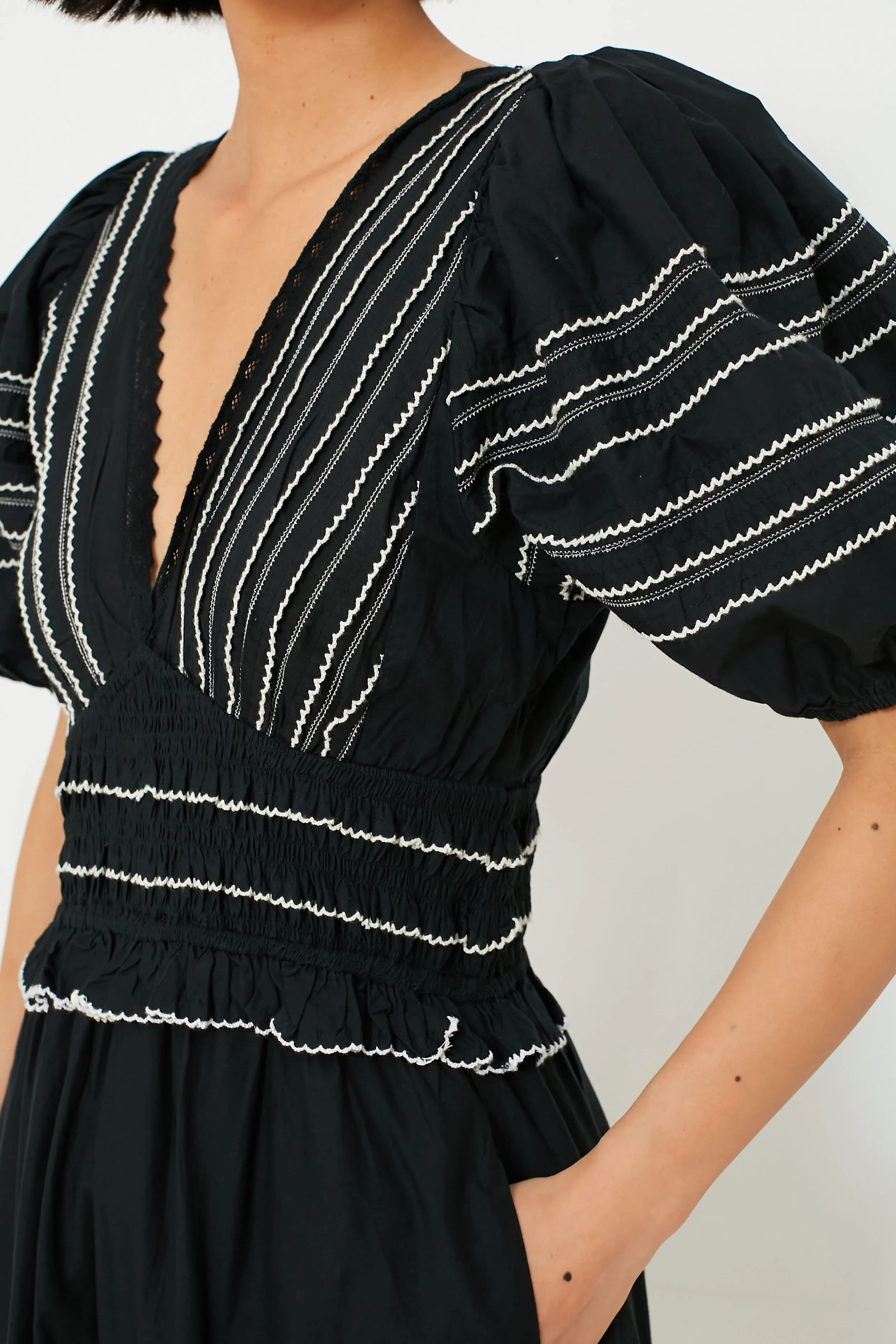 Black Mable Cambric Puff Sleeve Midi Dress sold by Tuckernuck product image thumbnail 5