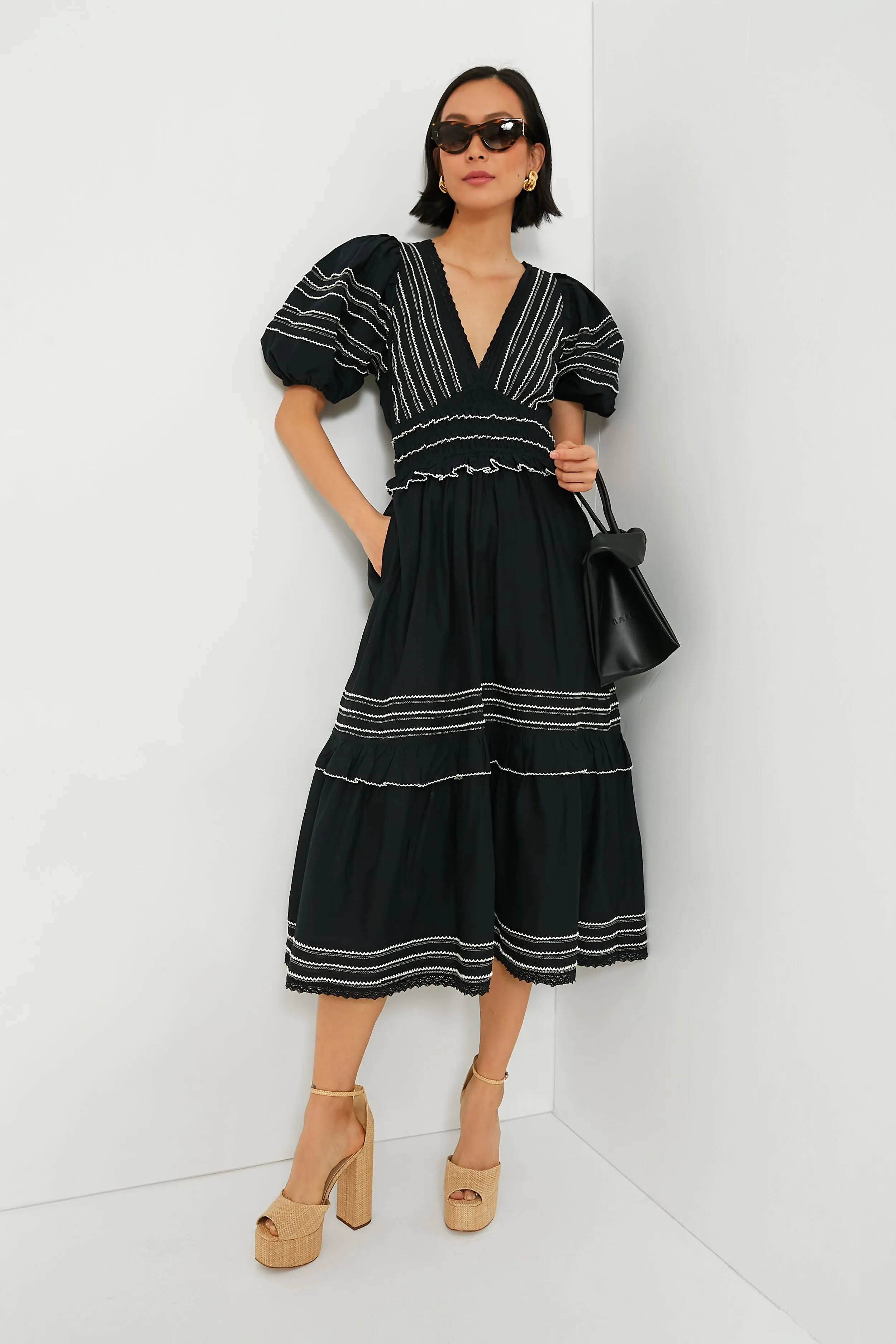 Black Mable Cambric Puff Sleeve Midi Dress sold by Tuckernuck product image thumbnail 2