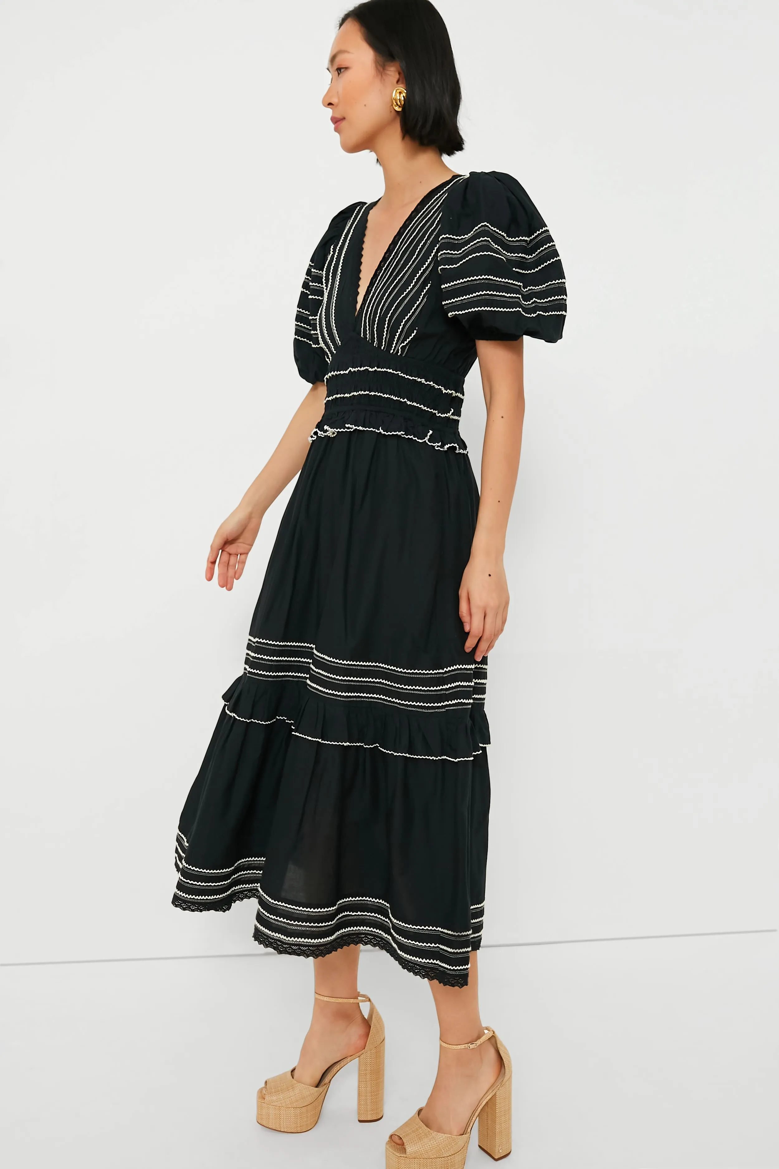 Black Mable Cambric Puff Sleeve Midi Dress sold by Tuckernuck product image thumbnail 3