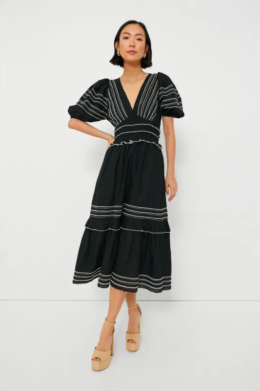 Black Mable Cambric Puff Sleeve Midi Dress sold by Tuckernuck