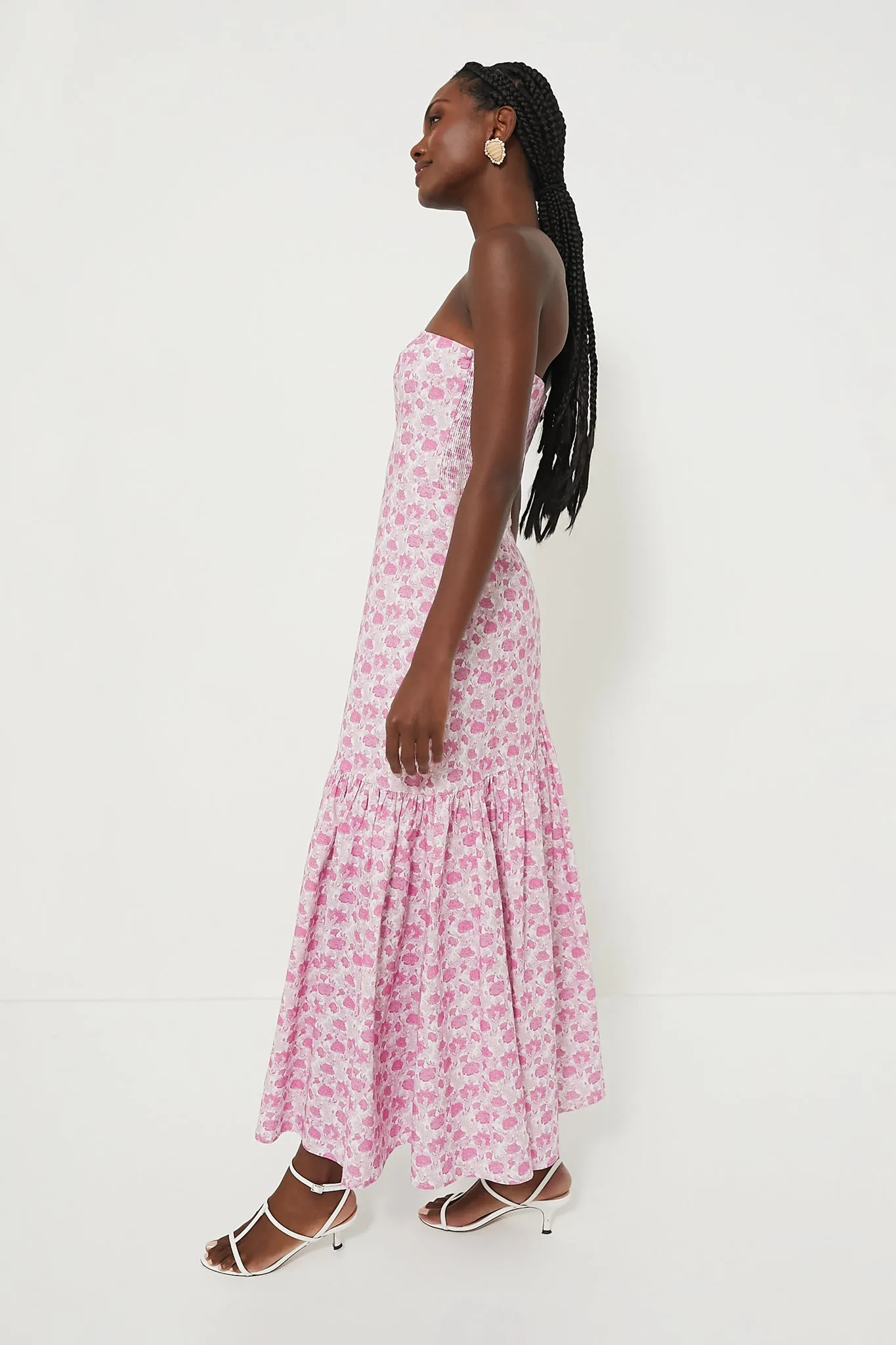 Pink and White Floral Ruffle Hem Camellia Dress sold by Tuckernuck product image thumbnail 3