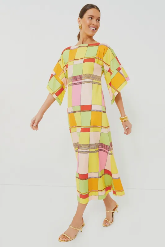 Yellow Colorblock Plaid Spinnaker Maxi Dress sold by Tuckernuck
