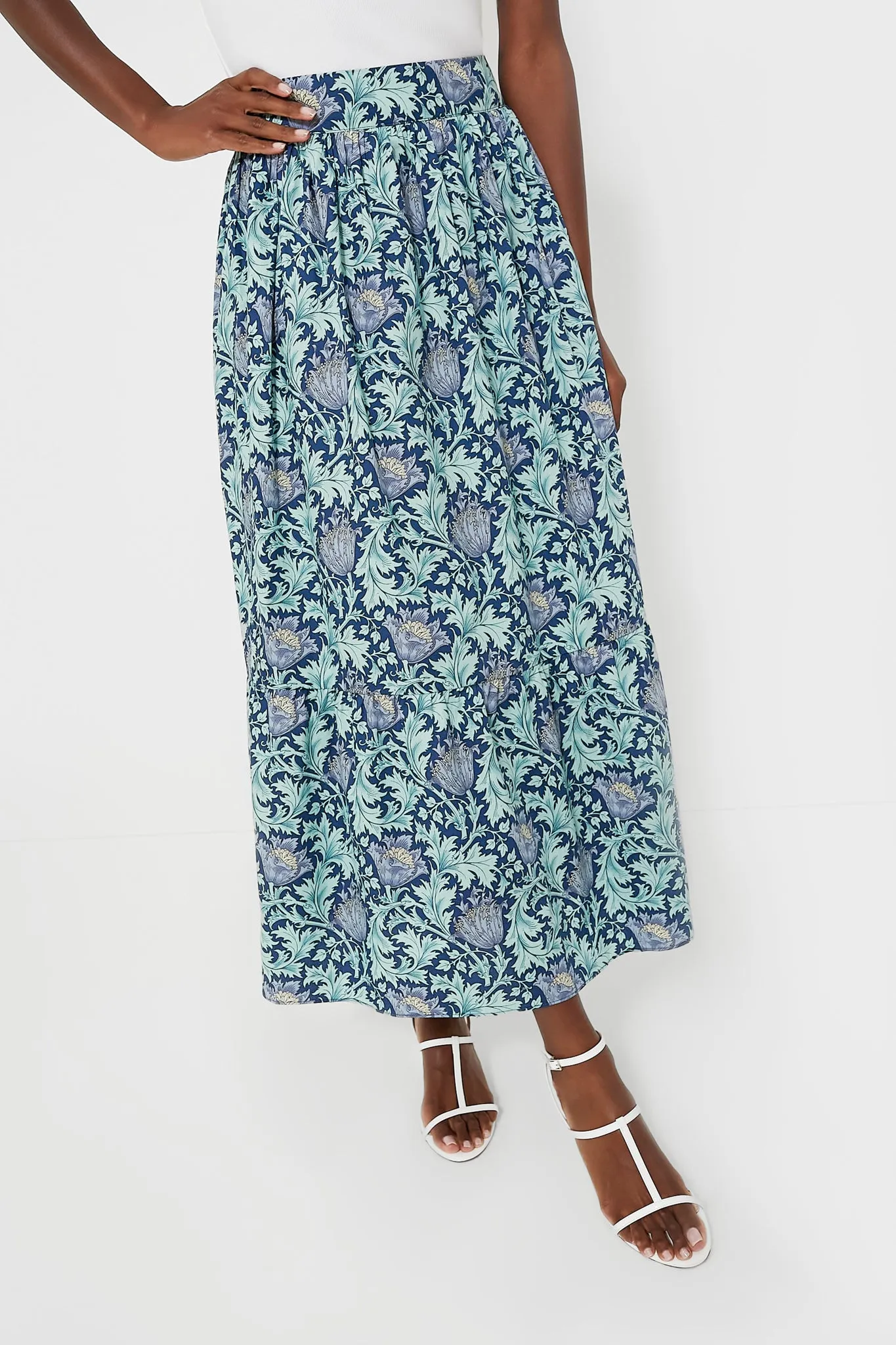 Multi Blue Leafy Floral Devon Maxi Skirt sold by Tuckernuck
