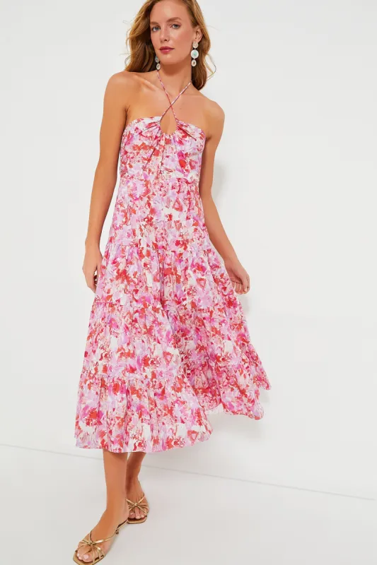 Fuschia Brushstrokes Aurora Midi Dress sold by Tuckernuck