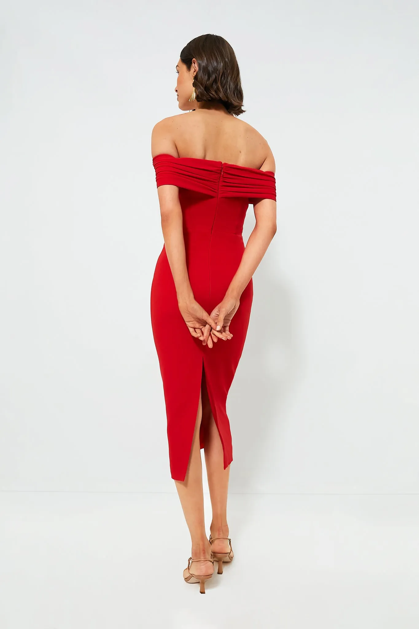 Red Off the Shoulder Midi Dress sold by Tuckernuck product image thumbnail 4