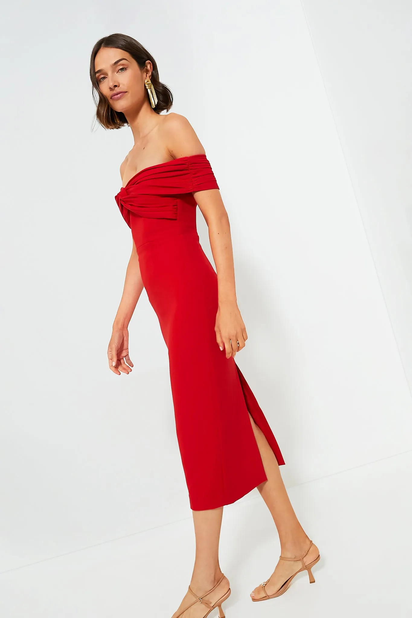 Red Off the Shoulder Midi Dress sold by Tuckernuck product image thumbnail 3