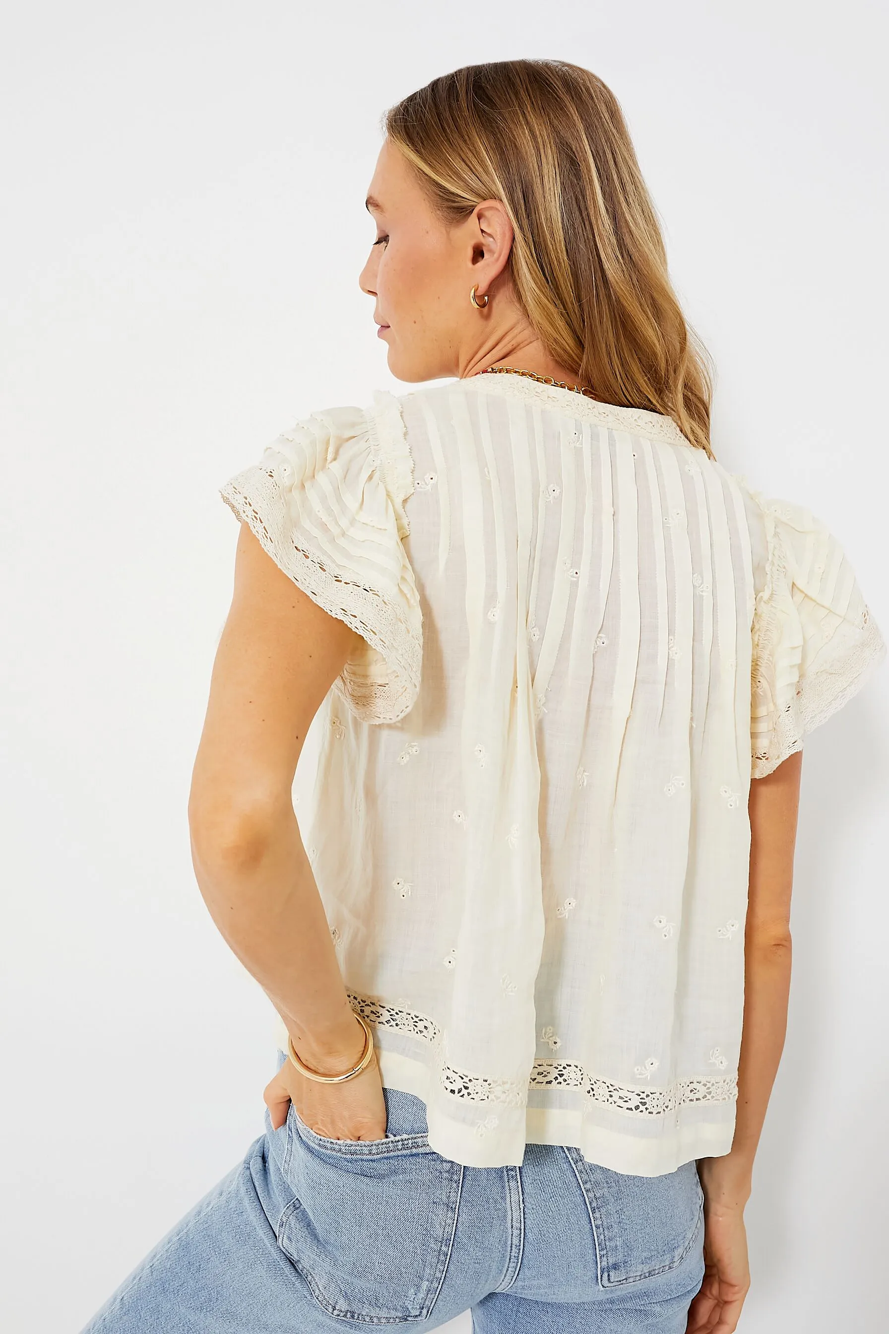 Cream Loren Solid Cambric Flutter Sleeve Top sold by Tuckernuck product image thumbnail 5
