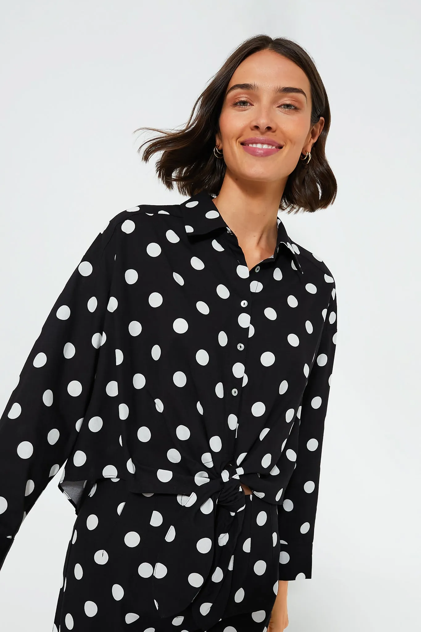Black Polka Dot Tie-Front Juliana Shirt sold by Tuckernuck