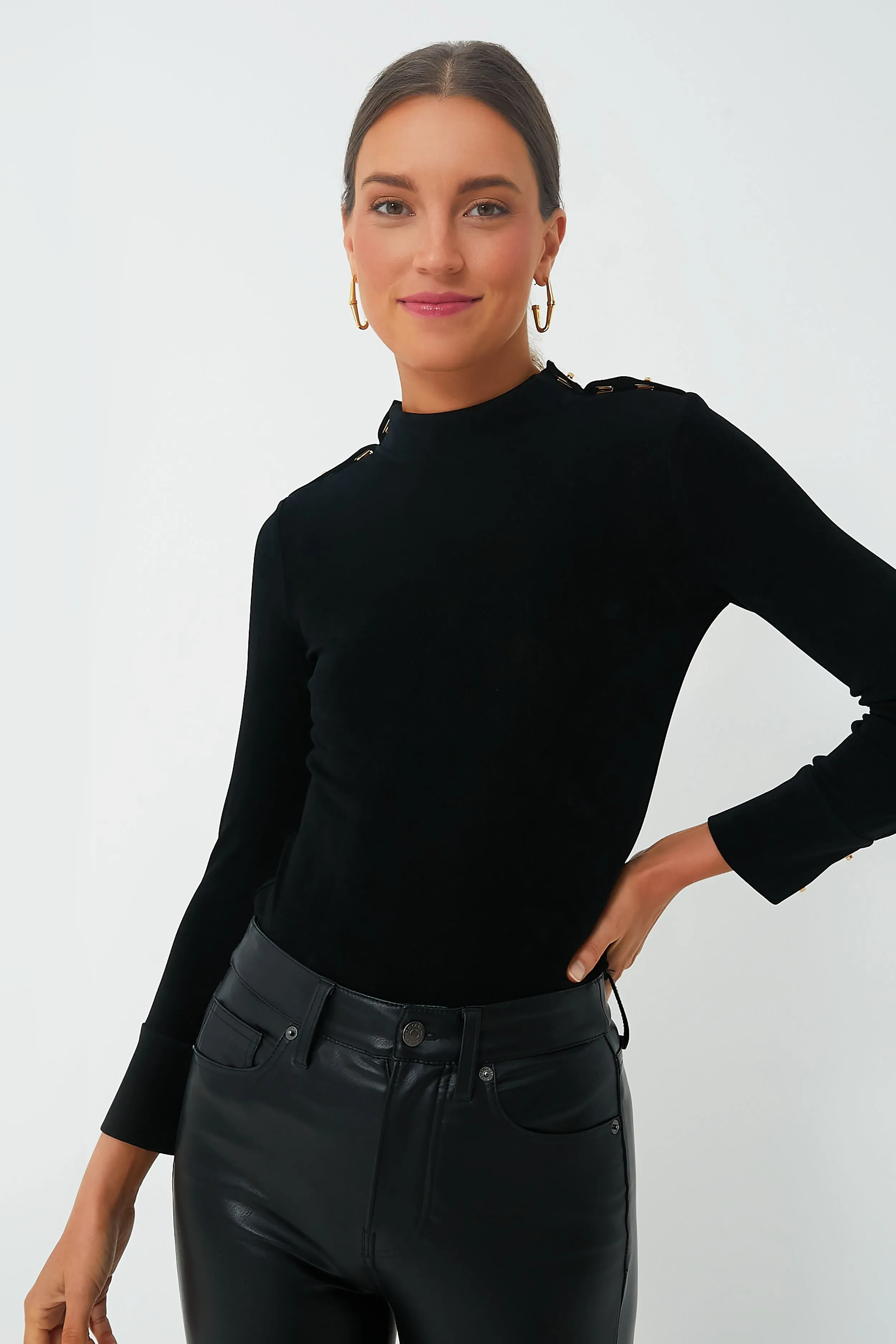 Black Clasp Shoulder Kaley Top sold by Tuckernuck