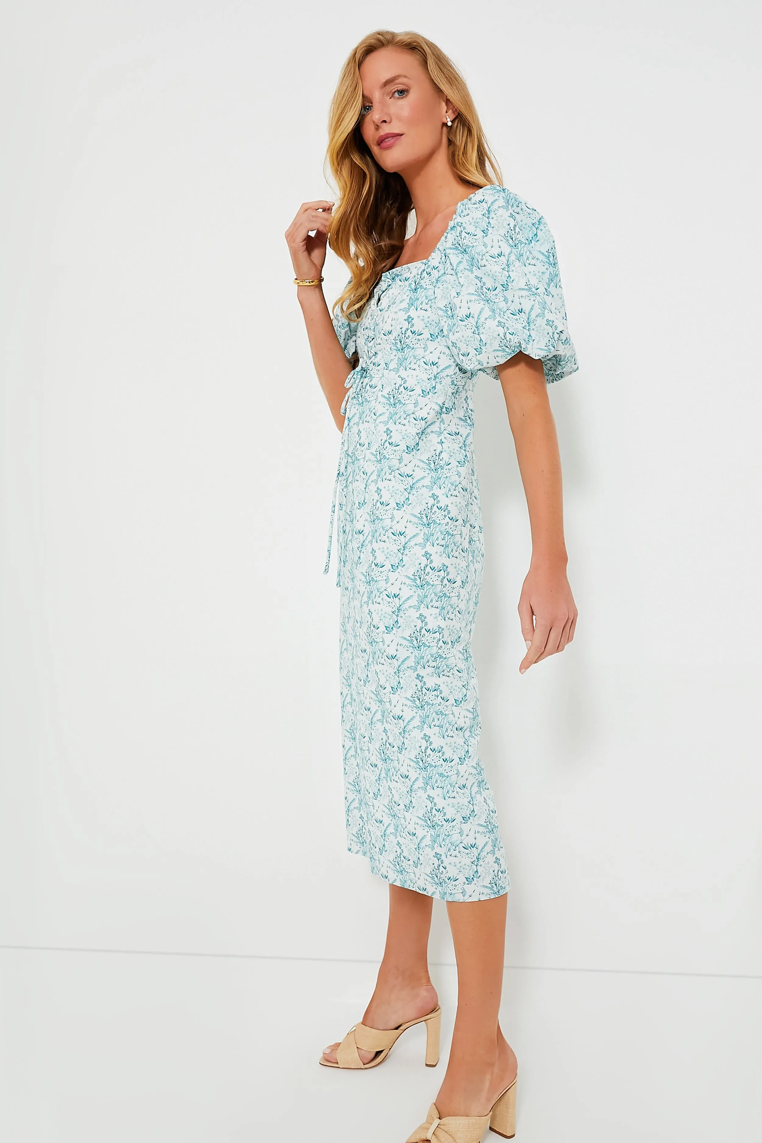 Teal Floral Lace-Up Lila Midi Dress sold by Tuckernuck product image thumbnail 4