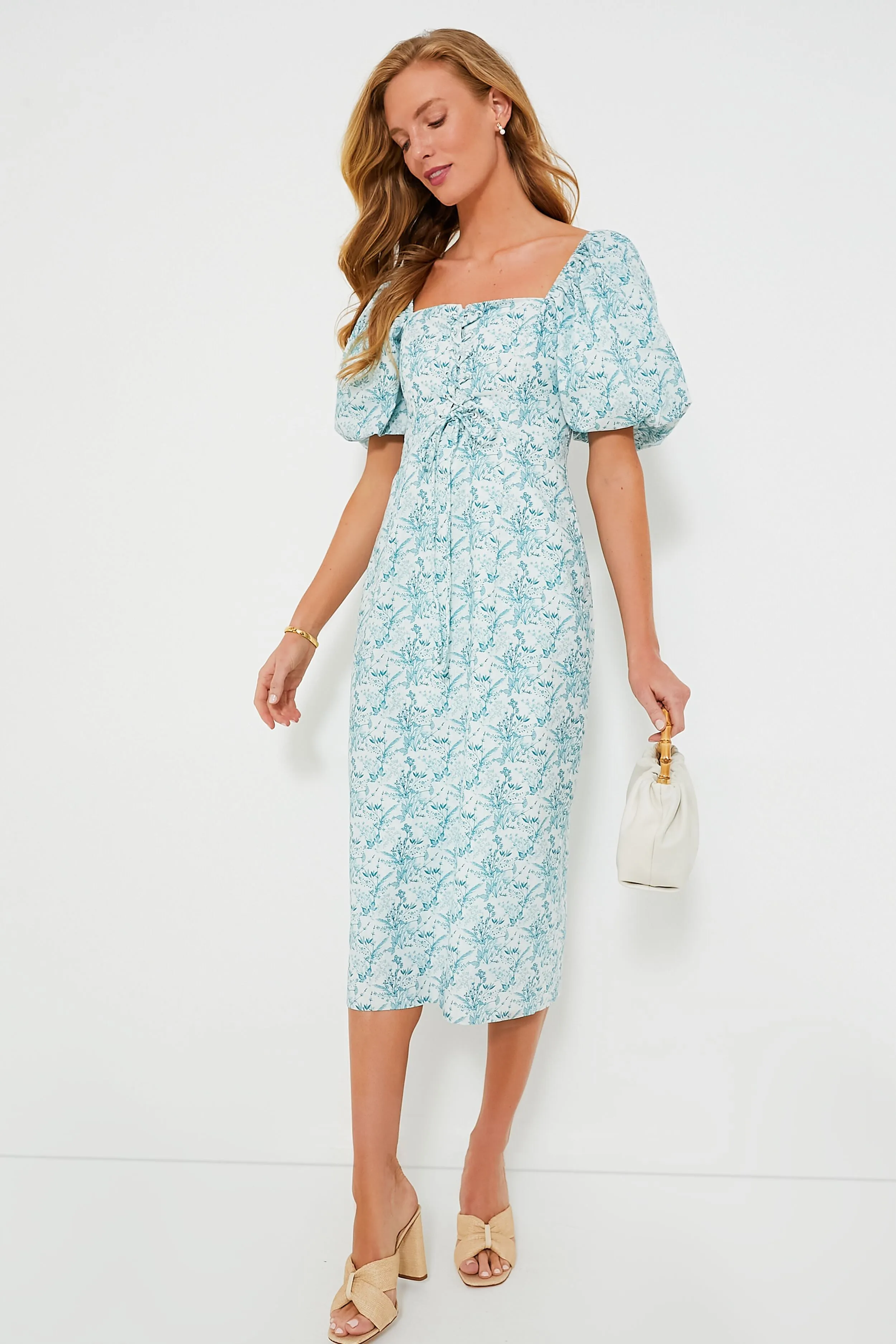 Teal Floral Lace-Up Lila Midi Dress sold by Tuckernuck product image thumbnail 3