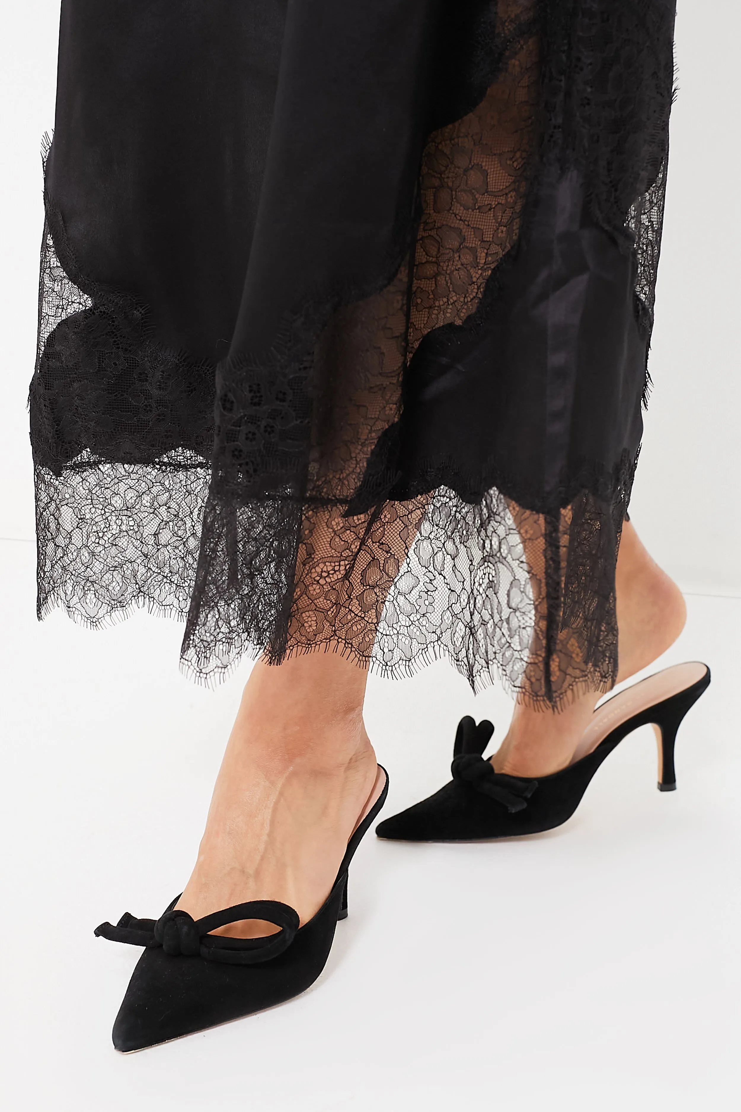 Black Charmeuse Lace Bias Dress sold by Tuckernuck product image thumbnail 5