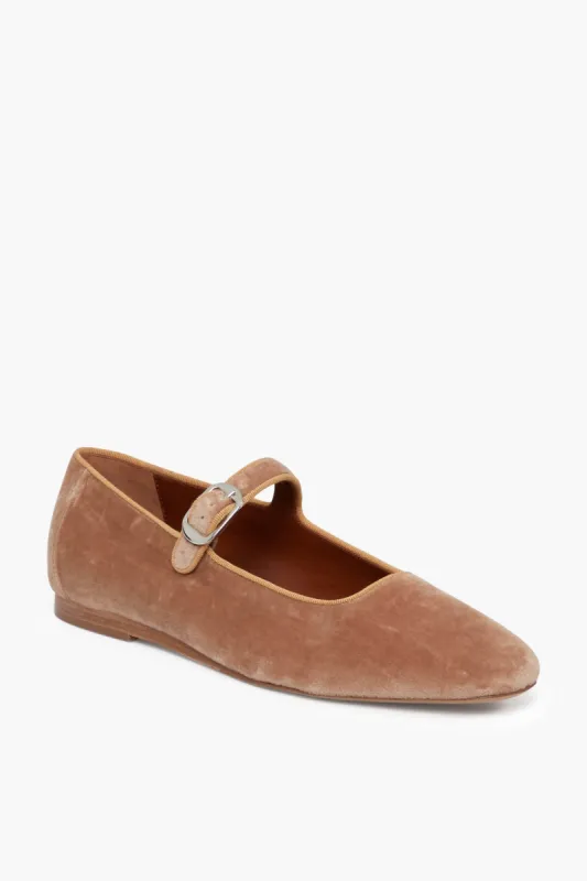 Beige Velvet Mary Jane Flats sold by Tuckernuck