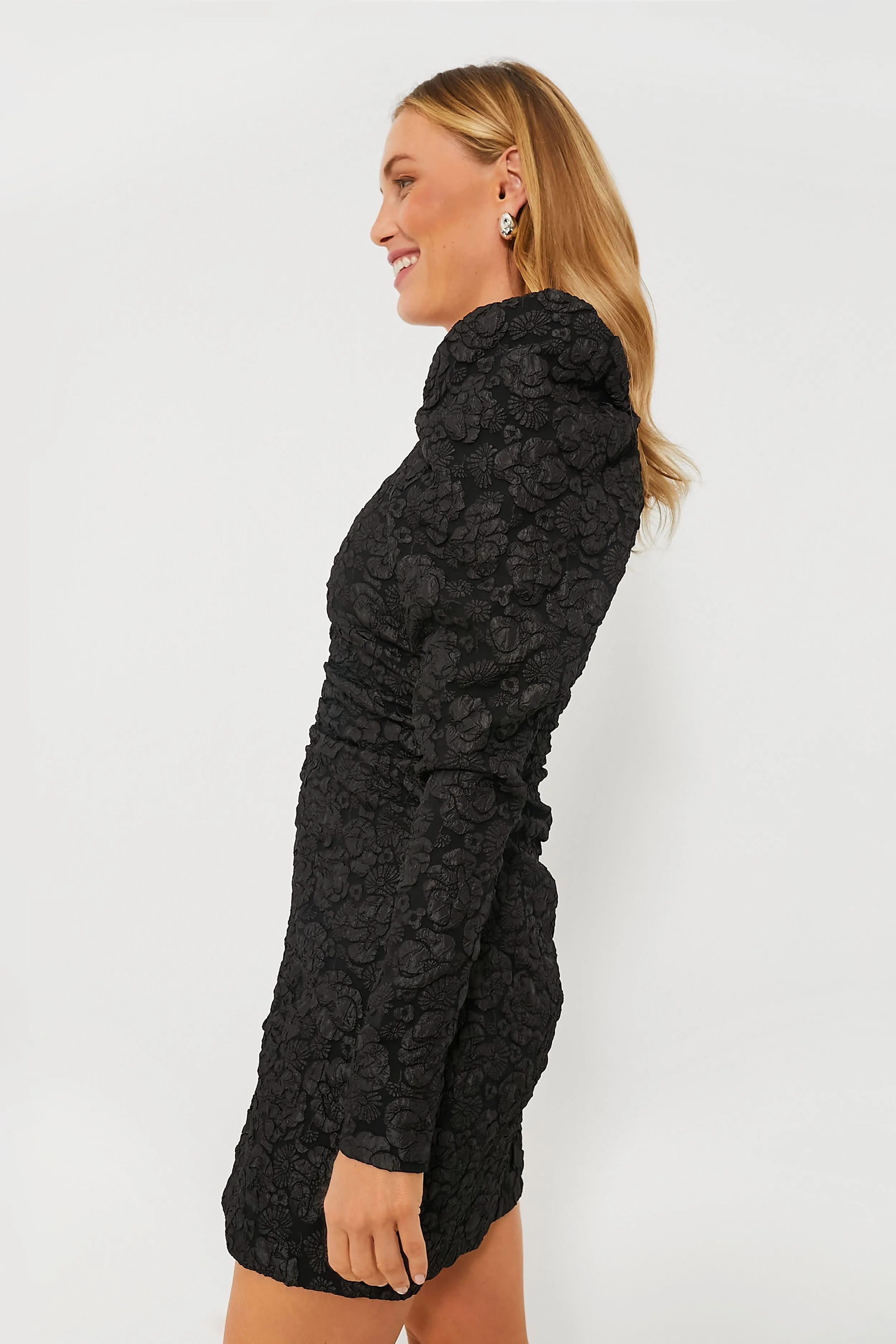 Black Stretch Jacquard V-Neck Mini Dress sold by Tuckernuck product image thumbnail 3