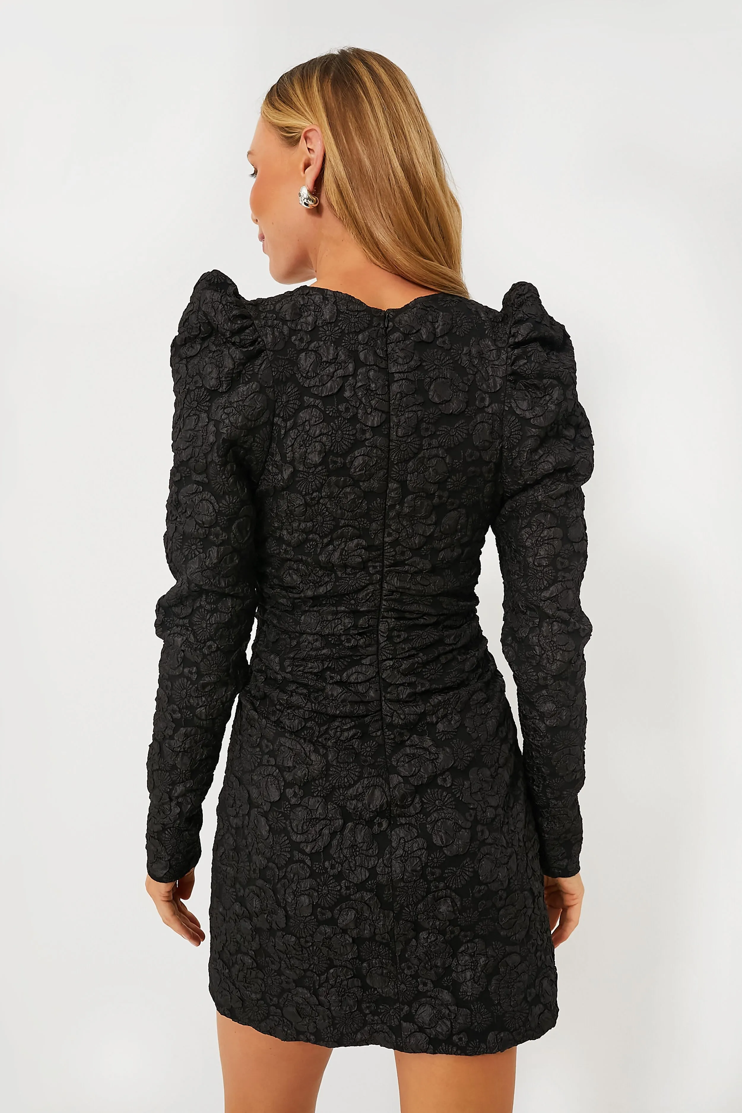 Black Stretch Jacquard V-Neck Mini Dress sold by Tuckernuck product image thumbnail 4