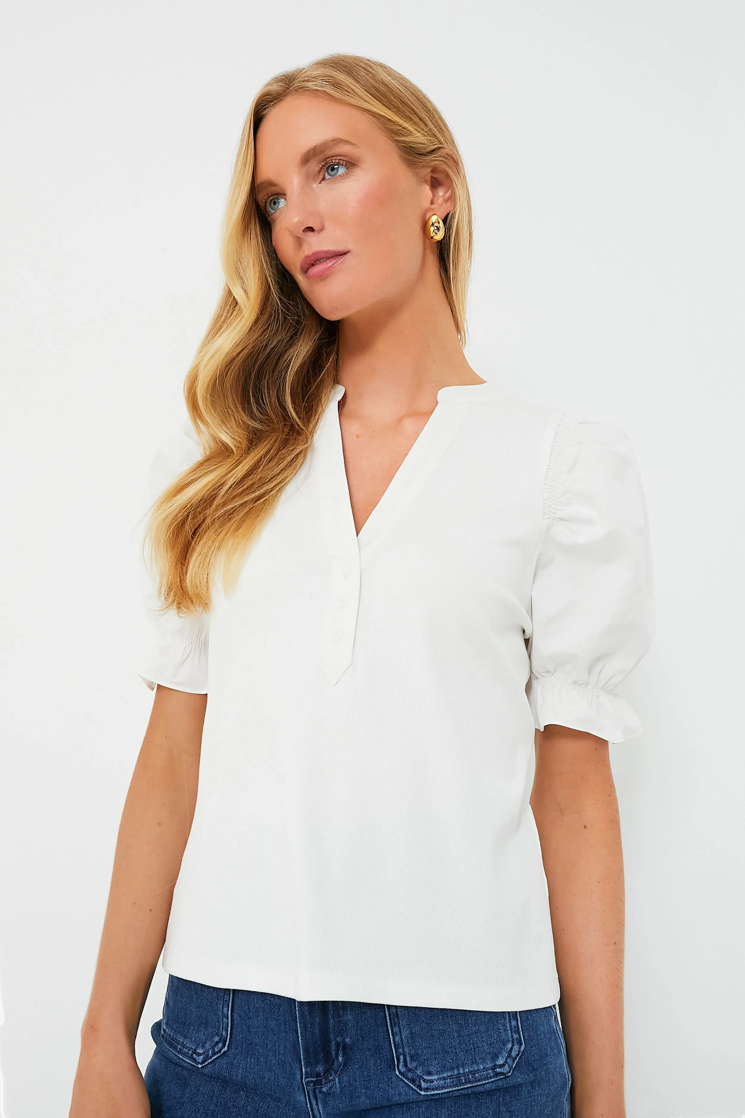 White Livia Puff Sleeve Top sold by Tuckernuck