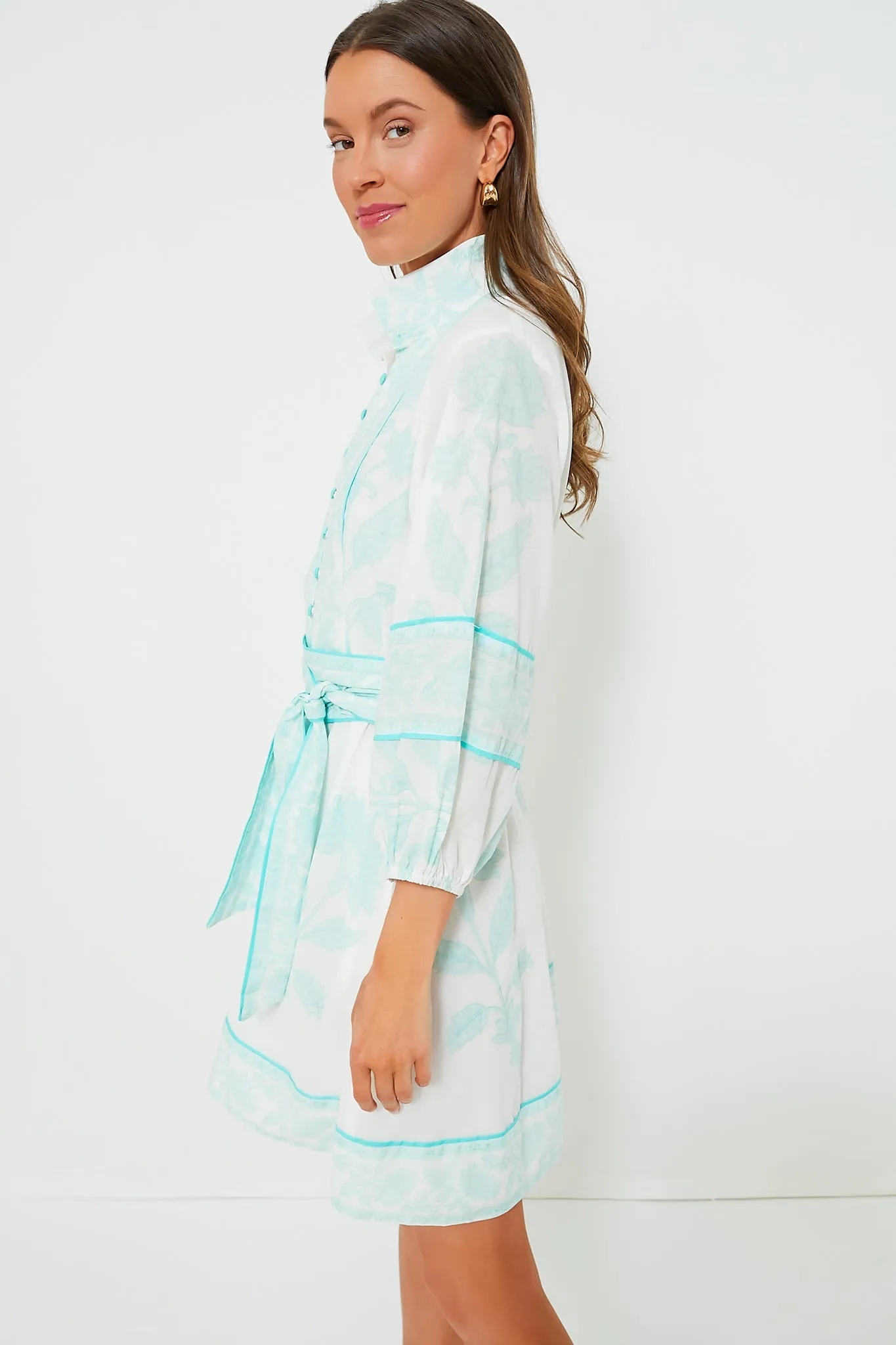 Exclusive Light Turquoise Flounce Shorty Dahlia Print Mini Dress sold by Tuckernuck product image thumbnail 4