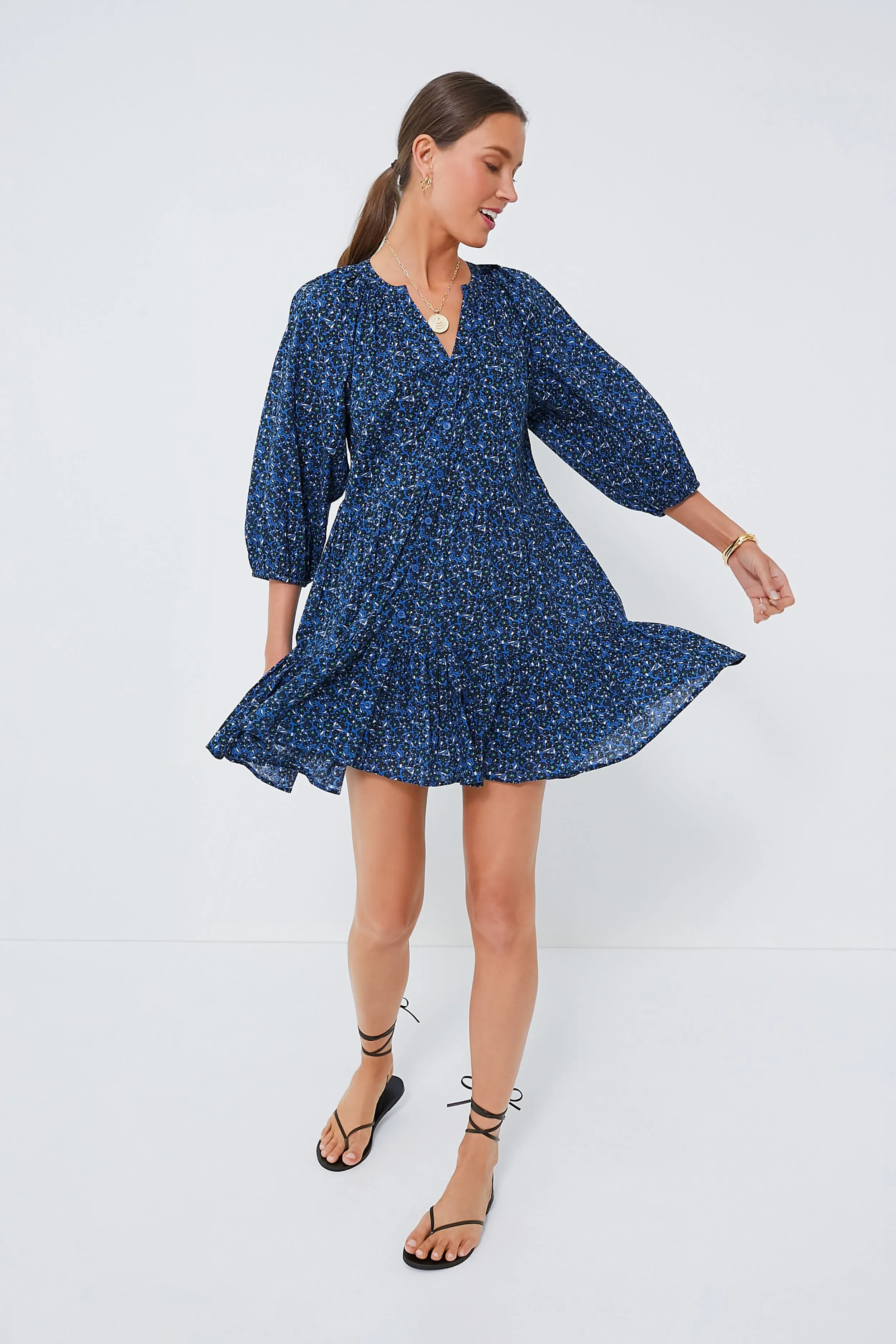 Spagliato Floral Blue Mini Mitte Dress sold by Tuckernuck