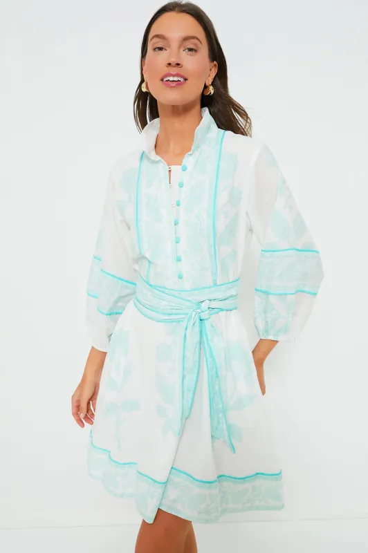 Exclusive Light Turquoise Flounce Shorty Dahlia Print Mini Dress sold by Tuckernuck