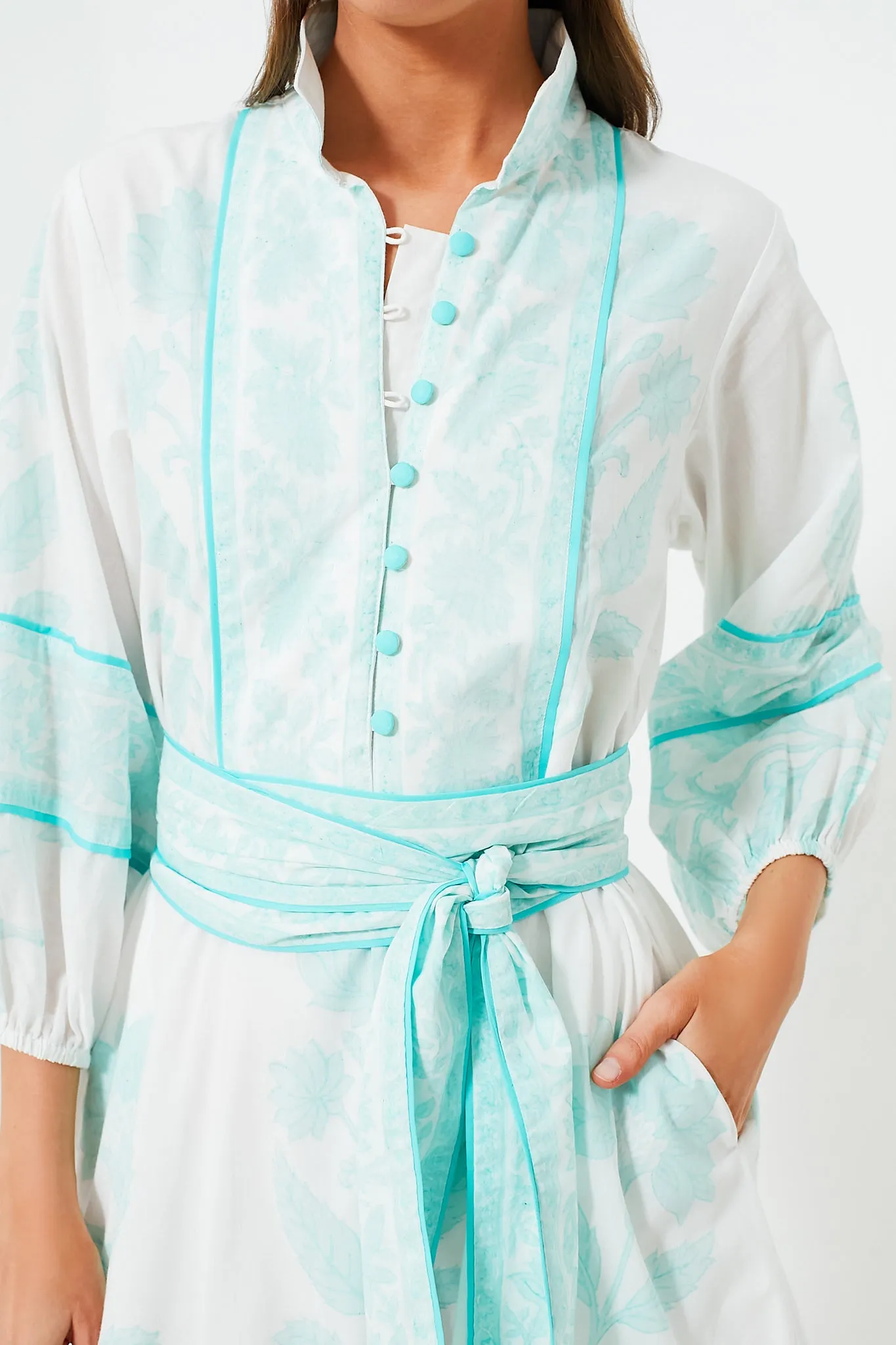 Exclusive Light Turquoise Flounce Shorty Dahlia Print Mini Dress sold by Tuckernuck product image thumbnail 2