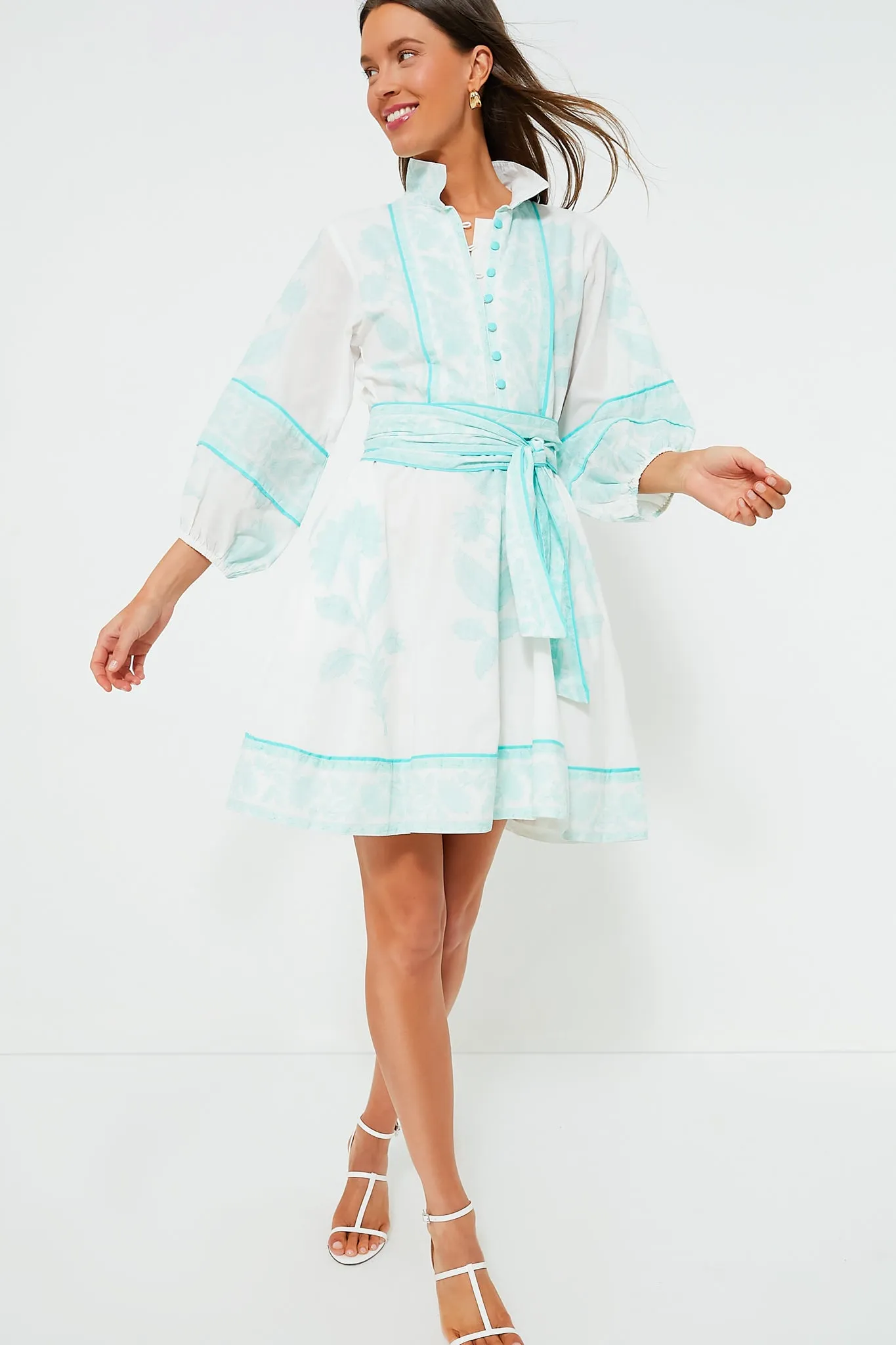 Exclusive Light Turquoise Flounce Shorty Dahlia Print Mini Dress sold by Tuckernuck product image thumbnail 3