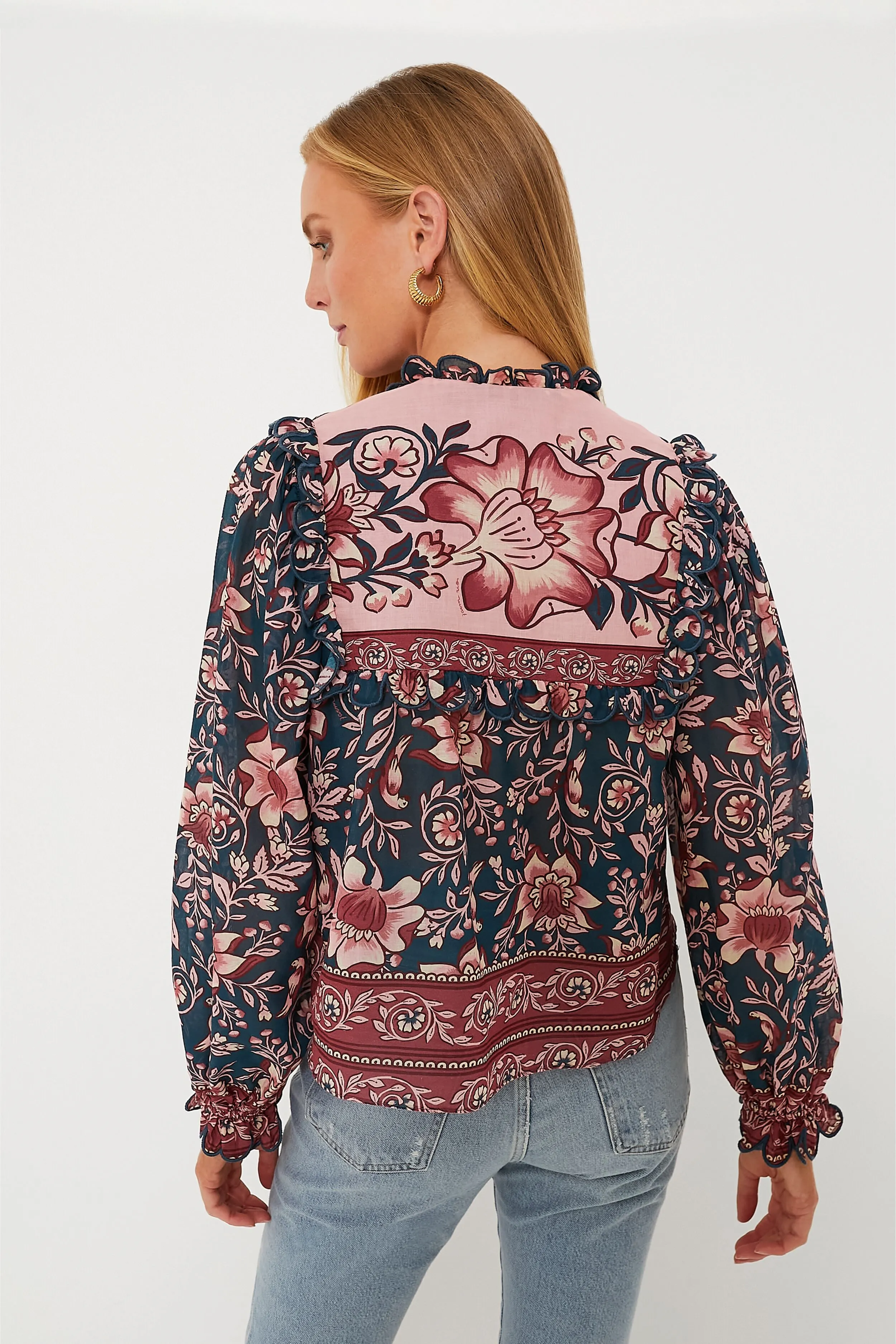 Teal Ainika Charm Long Sleeve Blouse sold by Tuckernuck product image thumbnail 4