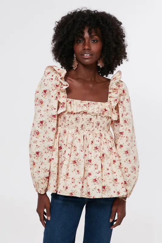 Cream Floral Ruffle Sleeve Addison Blouse sold by Tuckernuck