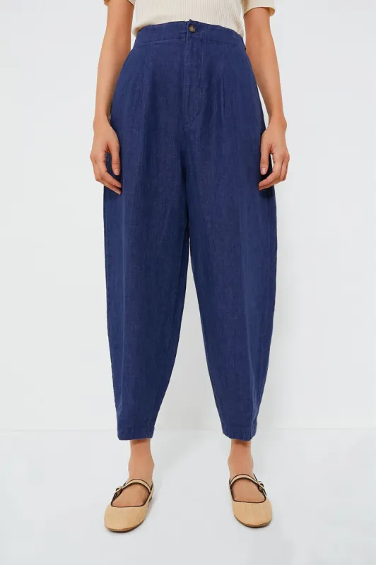 Light Navy Delave Linen Cropped Pant sold by Tuckernuck