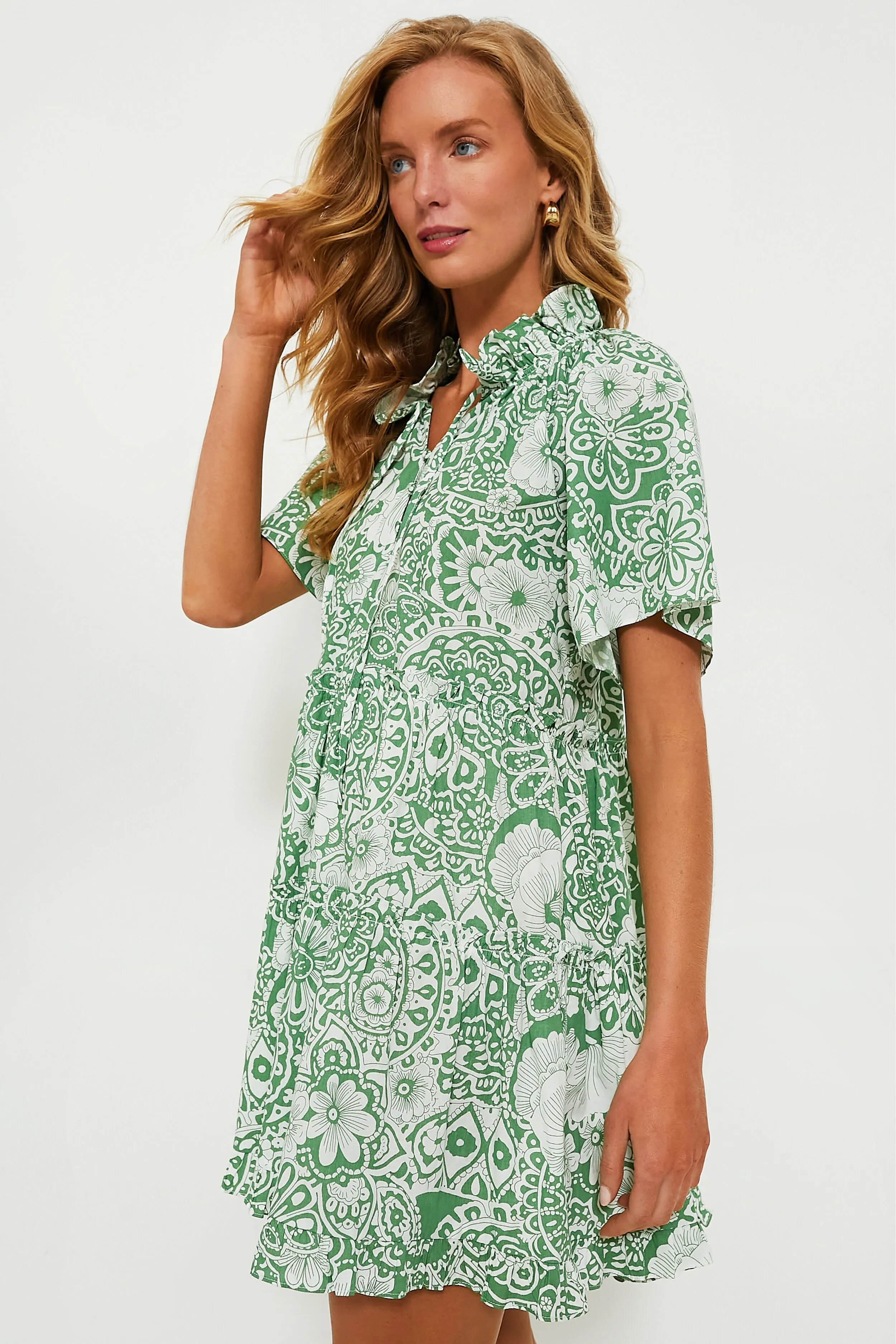 Green and White Tiered Thea Mini Dress sold by Tuckernuck product image thumbnail 3