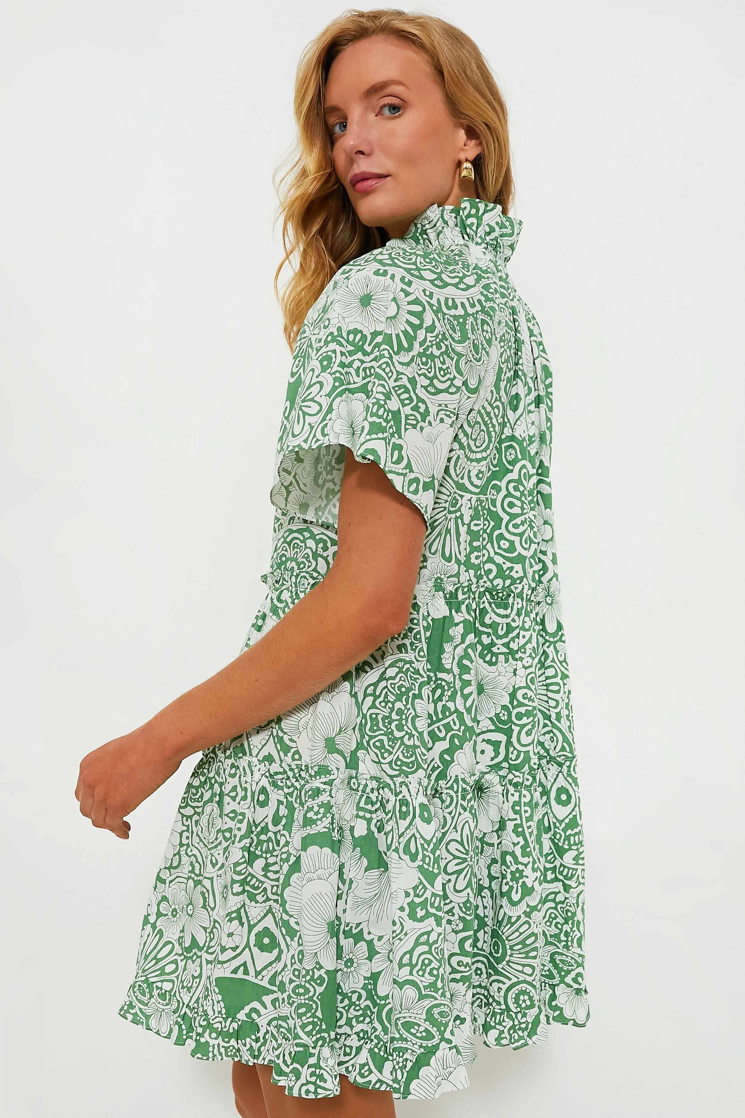 Green and White Tiered Thea Mini Dress sold by Tuckernuck product image thumbnail 4