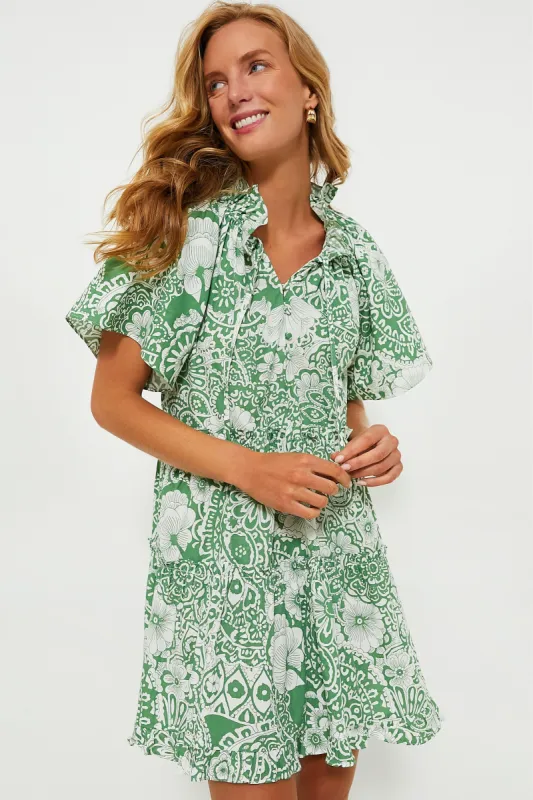 Green and White Tiered Thea Mini Dress sold by Tuckernuck